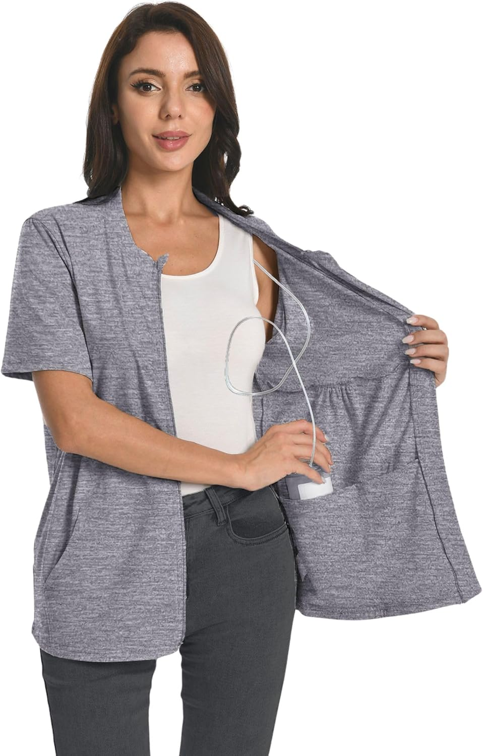 Post Mastectomy Zip Shirts with Drain Pockets Surgery Recovery Must Haves Clothing Comfy Short Sleeve Shirts