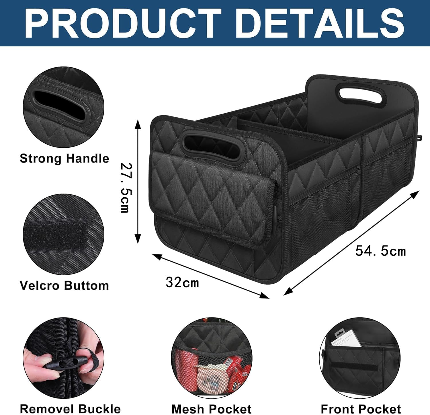 Jiaozoum Car Trunk Organizer for SUV, Organizers and Storage with 6 Pocket, Car Accessories for Women/Men 50Lwaterproof Polyester Trunk Organizer, Black image number 5