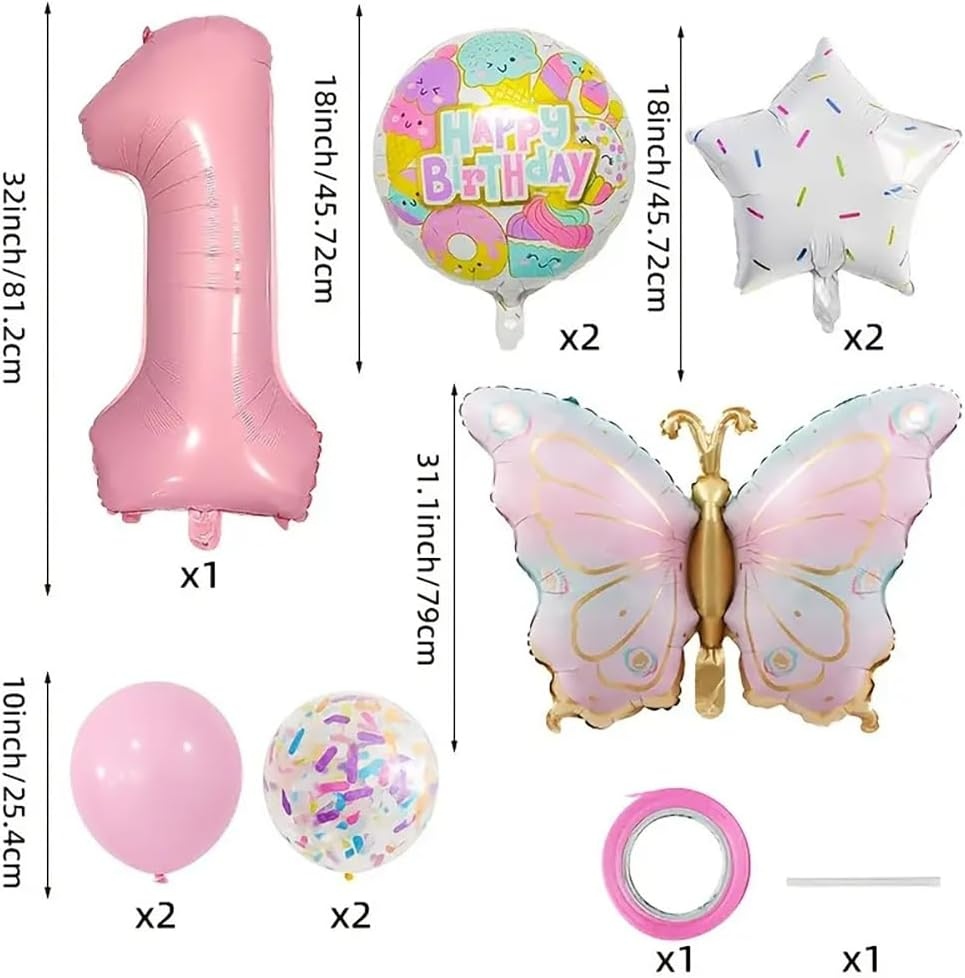 Weforu 32 Inch Giant Number Balloons, Girls Pink Butterfly Balloons Digital Balloon for Birthday Anniversary Fairy First Birthday Party Baby Shower Decor (2) image number 2