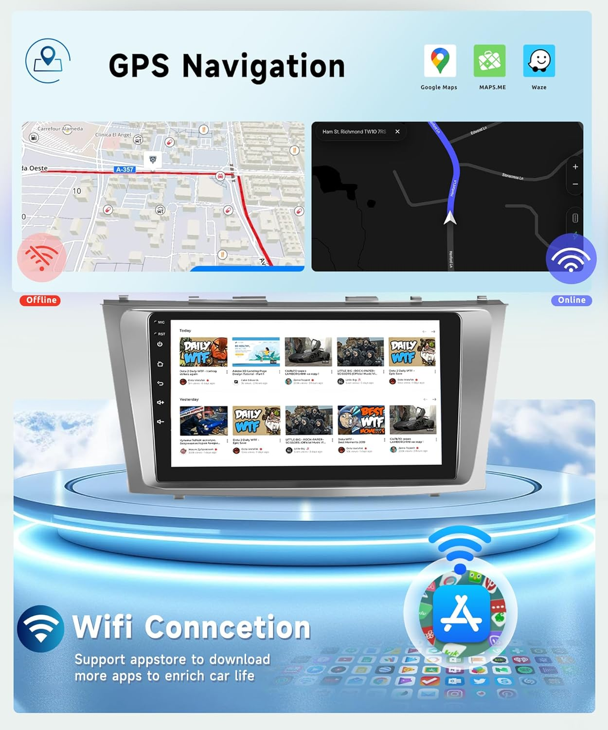 For Toyota Camry 2006-2011 with JBL 8 CORE 6G+128G Car Radio Stereo with Wireless Carplay Android Auto, 9 Inch 1280 * 720P IPS Touch Screen Android 13 GPS Wifi Bluetooth 32-Band DSP SWC HD Camera image number 4