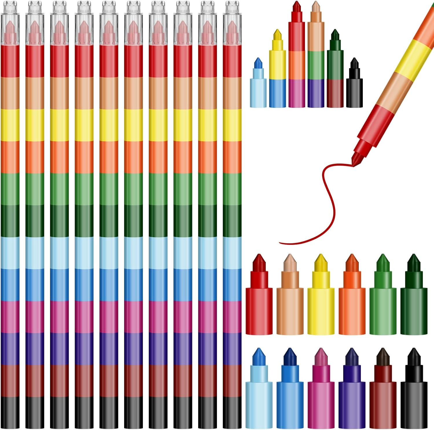 TEAONE Mini Crayon, 10 PCS Stacking Crayons for Party Favors, School Supplies (12 Colors)