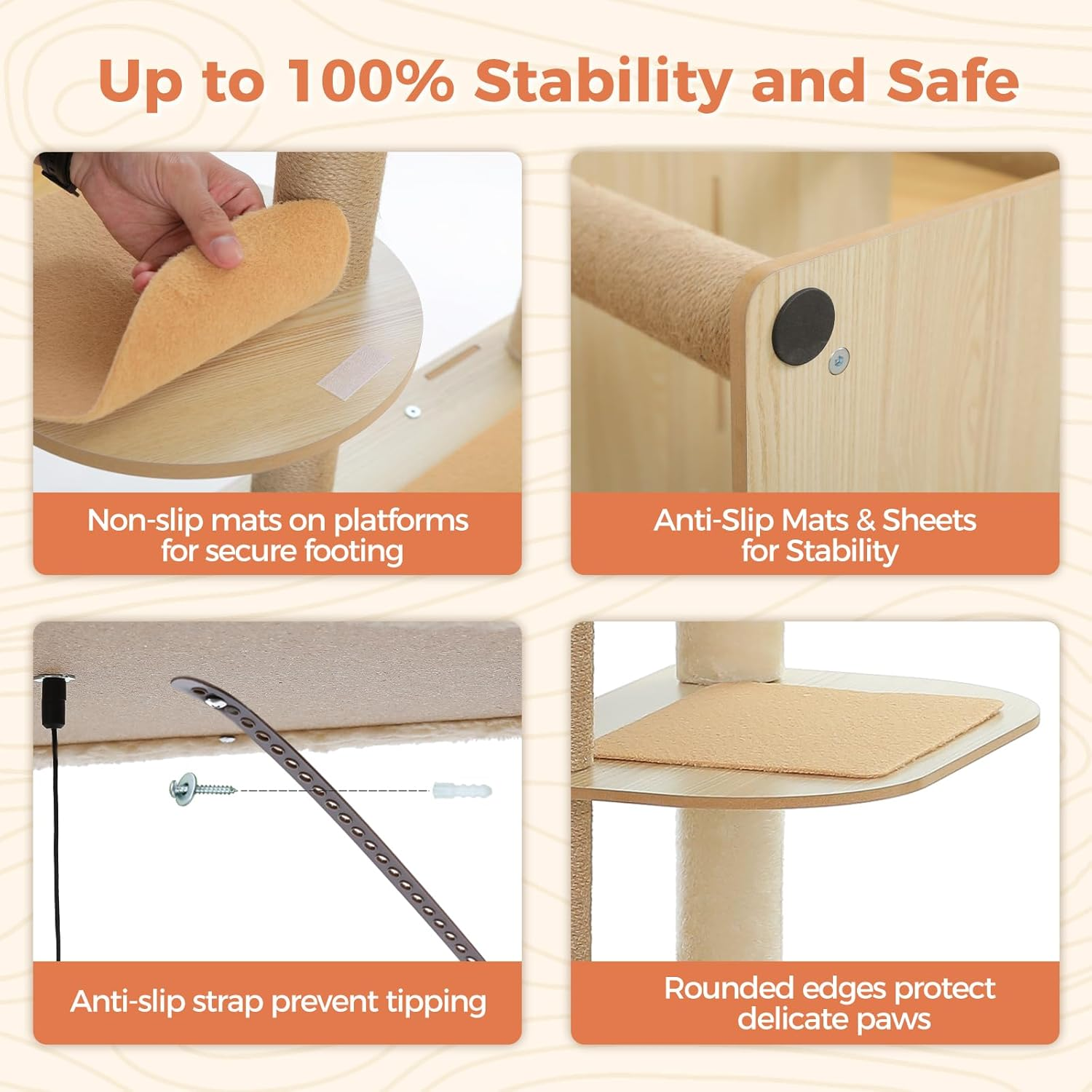 PAWZ Road Cat Tree, 180Cm Wood Large Cat Tower with 2 Acrylic Nests, 10 Sisal Covered Scratching Posts, Condo House and Spacious Top Perch for Large Cats image number 2