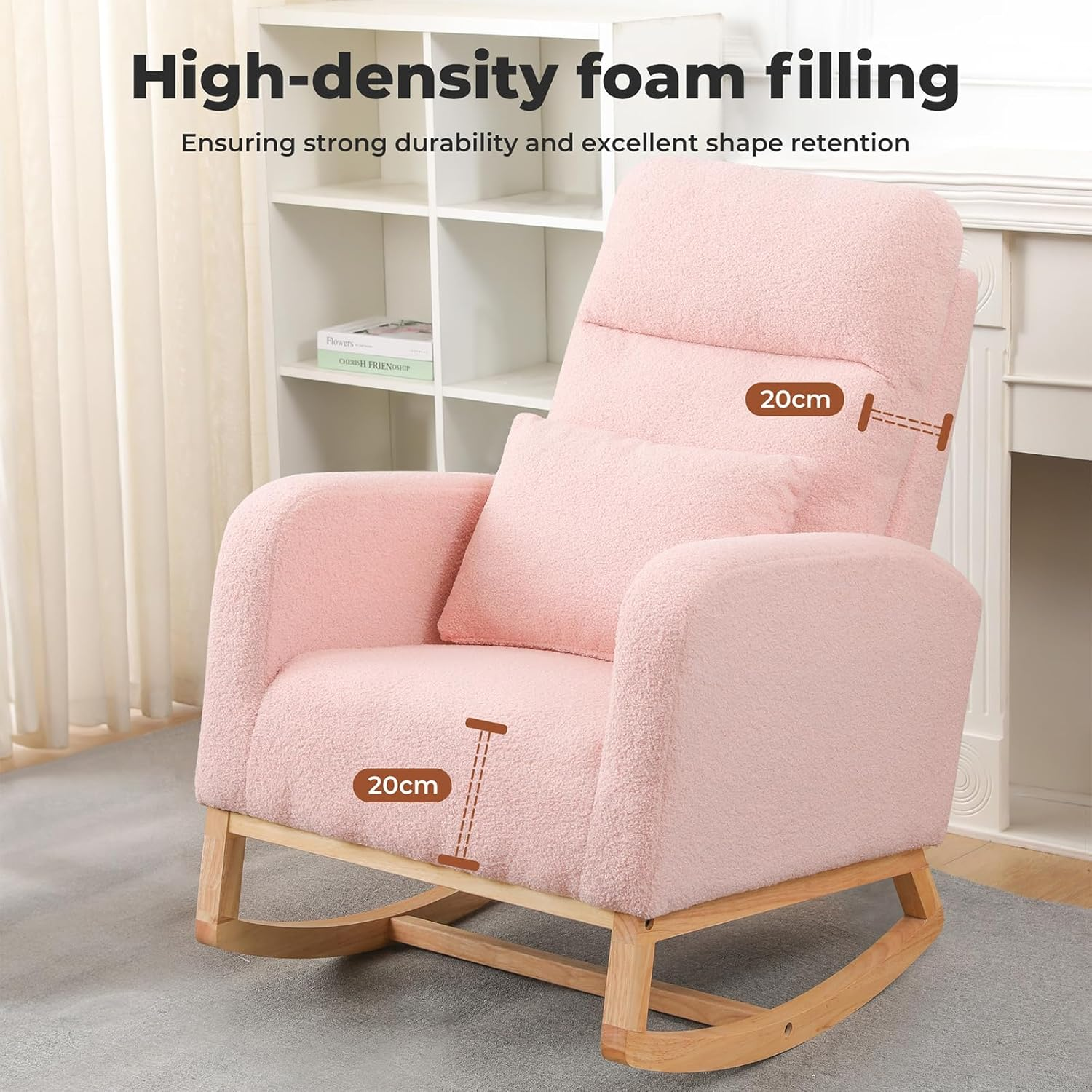 Levede Rocking Chair Nursery with Ottoman, Nursing Armchair Recliner with Footrest, Boucle Sherpa Fleece Rocker Occasional Reading Chairs for Living Room,Bedroom, Side Pocket High Backrest Footstool image number 1