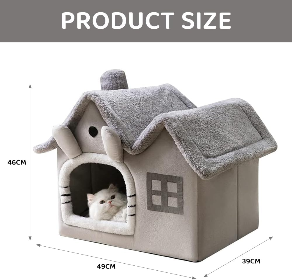 Indoor Cat Bed Cave with Removable Washable Cushion, Cozy Calming Soft Cat House, Durable No-Deformation Pet Bed for Cats (Grey, Medium) image number 2