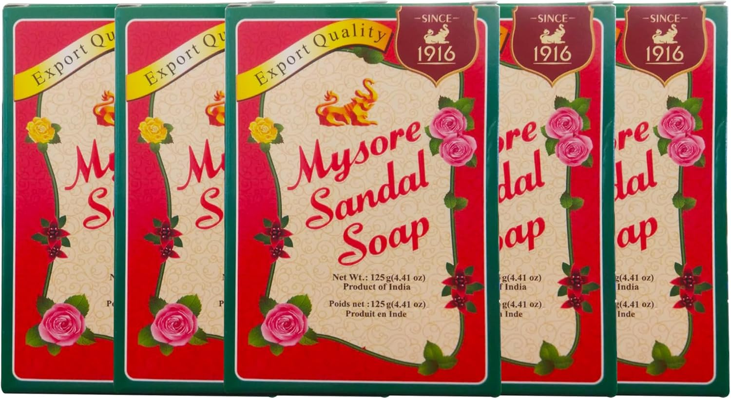Mysore Sandal Soap 4.41 Oz (125 Grams) Box, (Pack of 5)