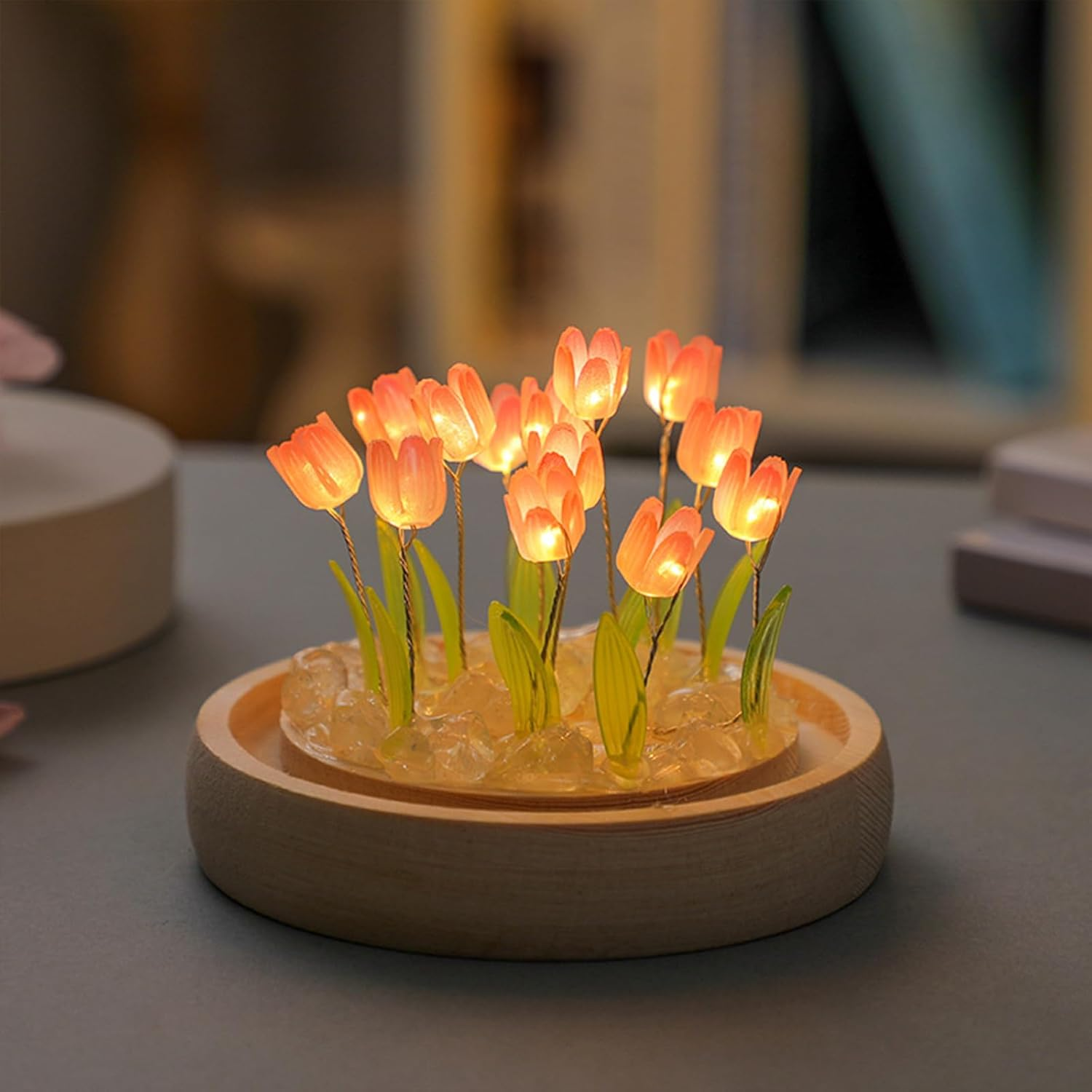 Richaa Pretty Tulips Lamps Flower Night Light Cute Bedroom Decor Gifts for Women - Battery Powered (Not Included) image number 2
