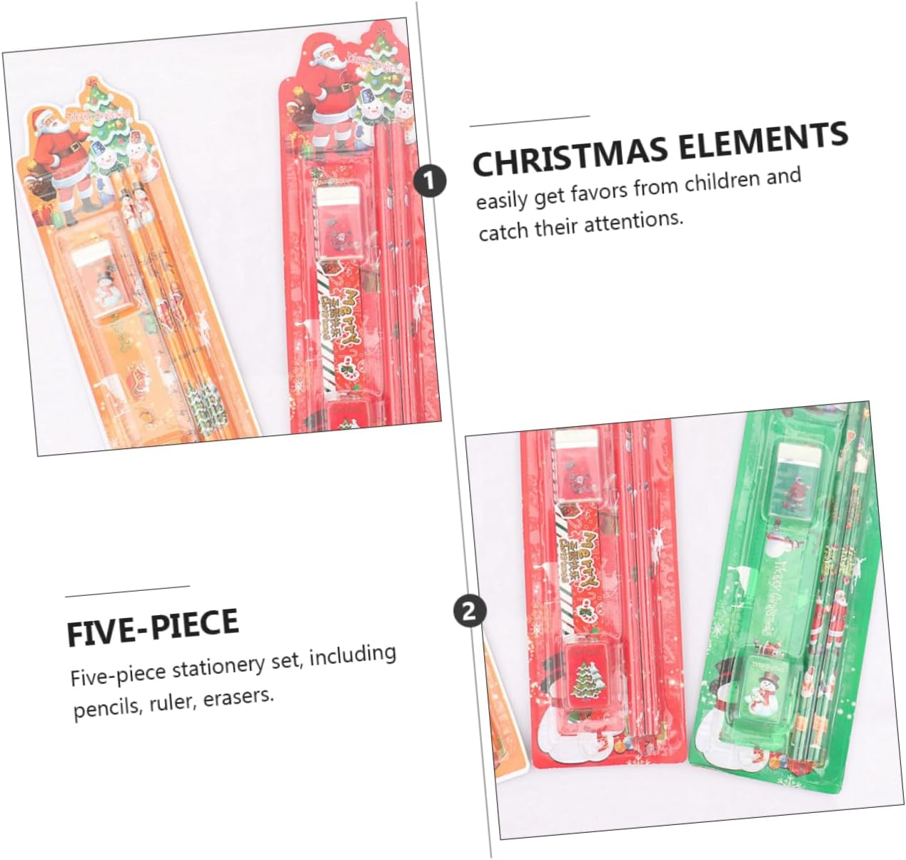 Christmas Theme Stationery Set 3 Packs 5Pcs Kit with Pencils Erasers Rulers for Kids School Supplies Holiday Random Color image number 4