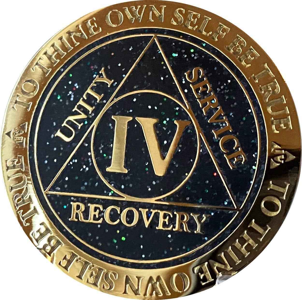 4 Year AA Medallion Reflex Black Glitter Gold Plated Color Chip IV