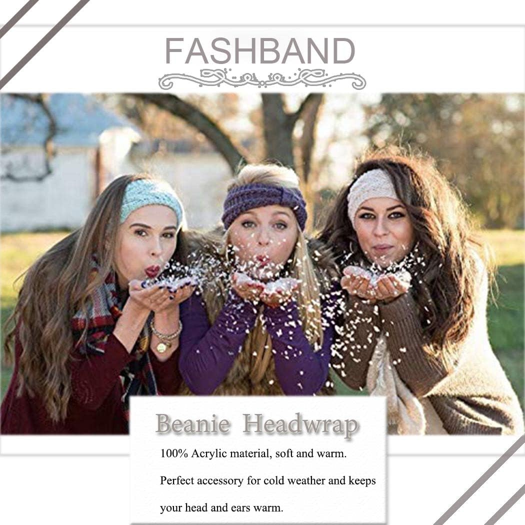 Fashband Winter Knit Headbands Twist Ear Warmer Hair Band Crochet Braided Turban Hair Accessories for Women and Girls(Pack of 2)