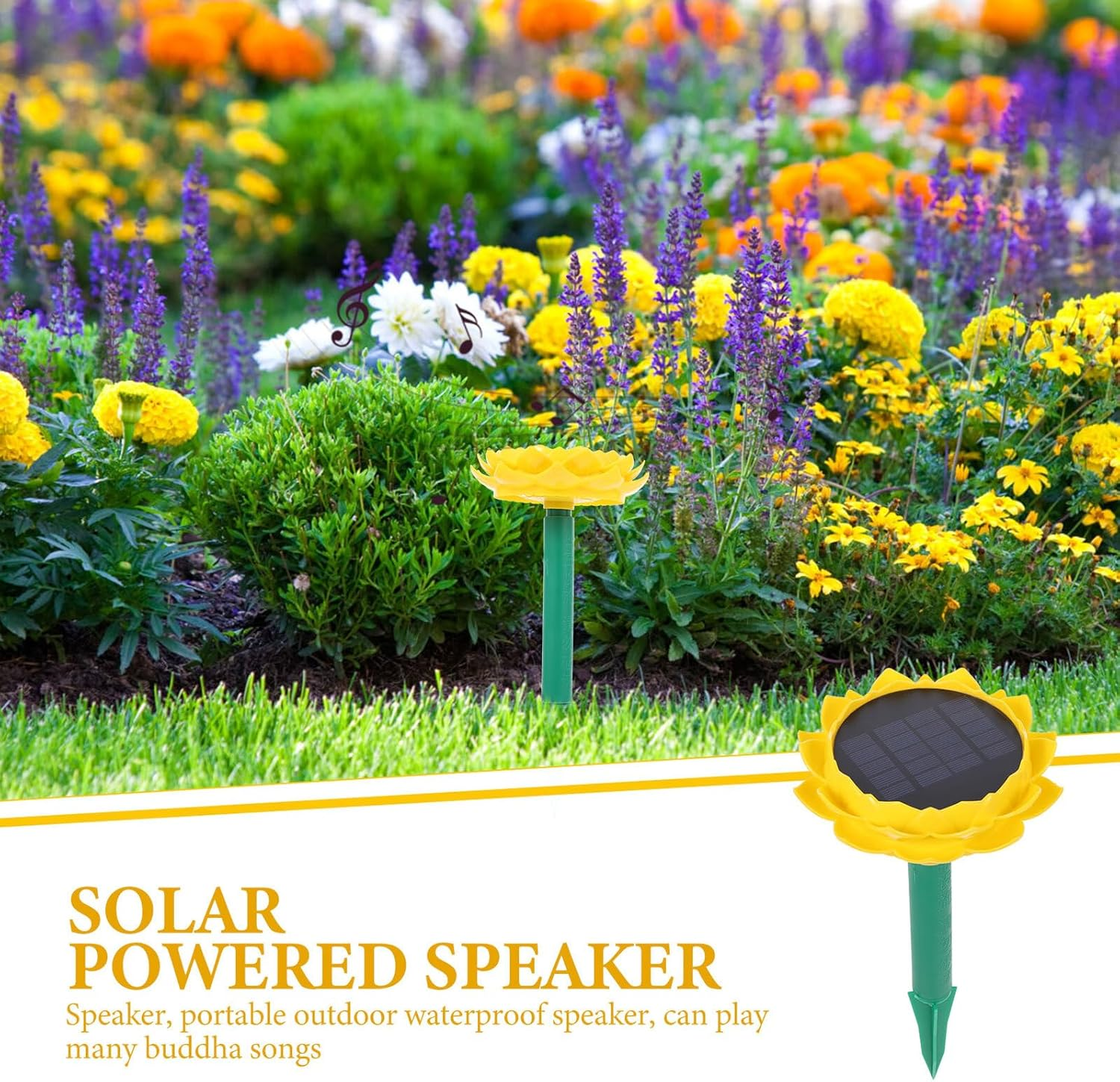 VERDANVERSE Buddhist Lotus Solar Powered Speaker Wireless Music Player Waterproof Design for Outdoor Garden Use Solar Charging and Prayer Song Playback image number 5