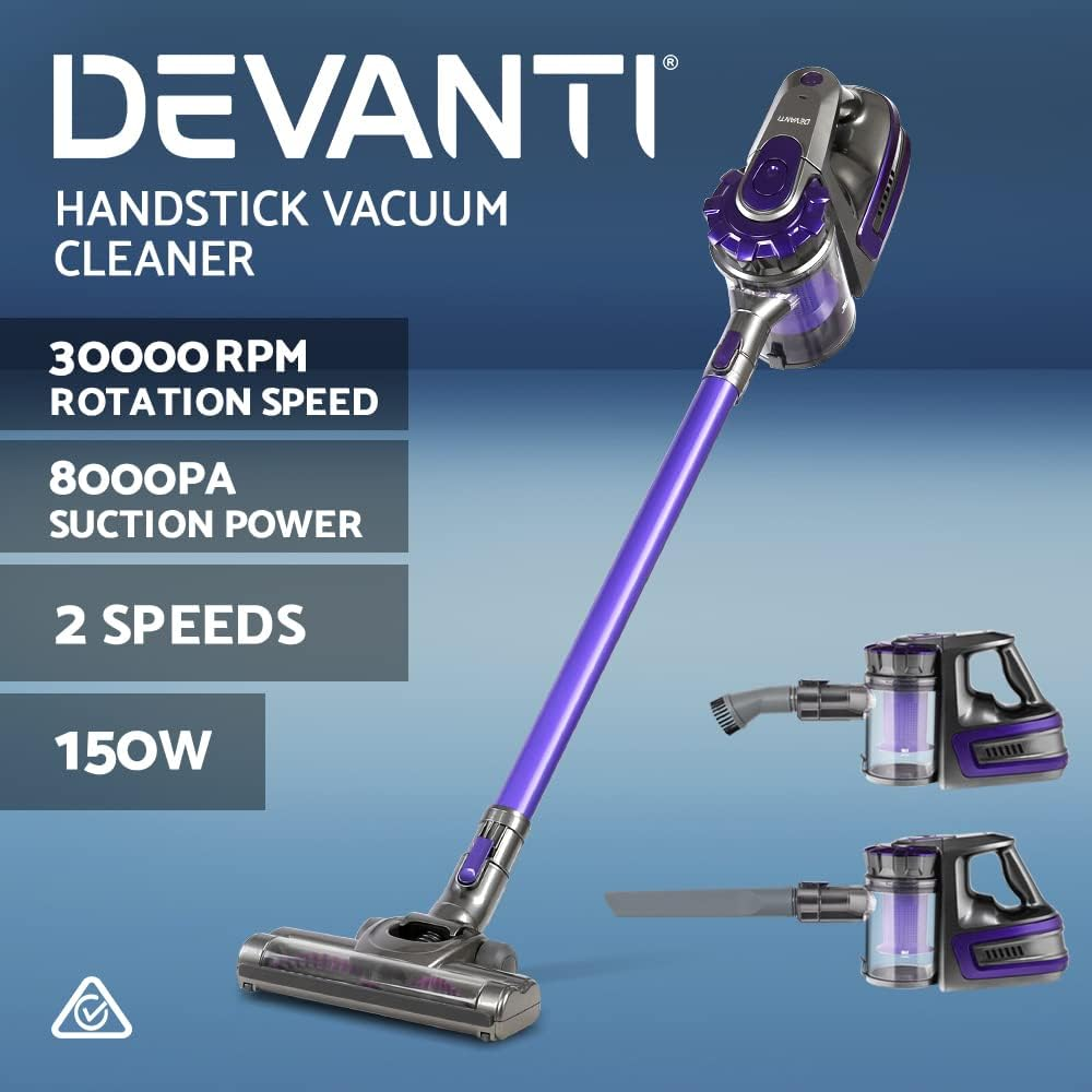 Devanti Cordless Vacuum Cleaner, Stick Vacuum Handheld Hand Held Vacuums Handstick Strong Suction 2-Speed Car 150W Compact Dustbuster Sweeper Dust Buster Portable for Home Stairs, Purple image number 4