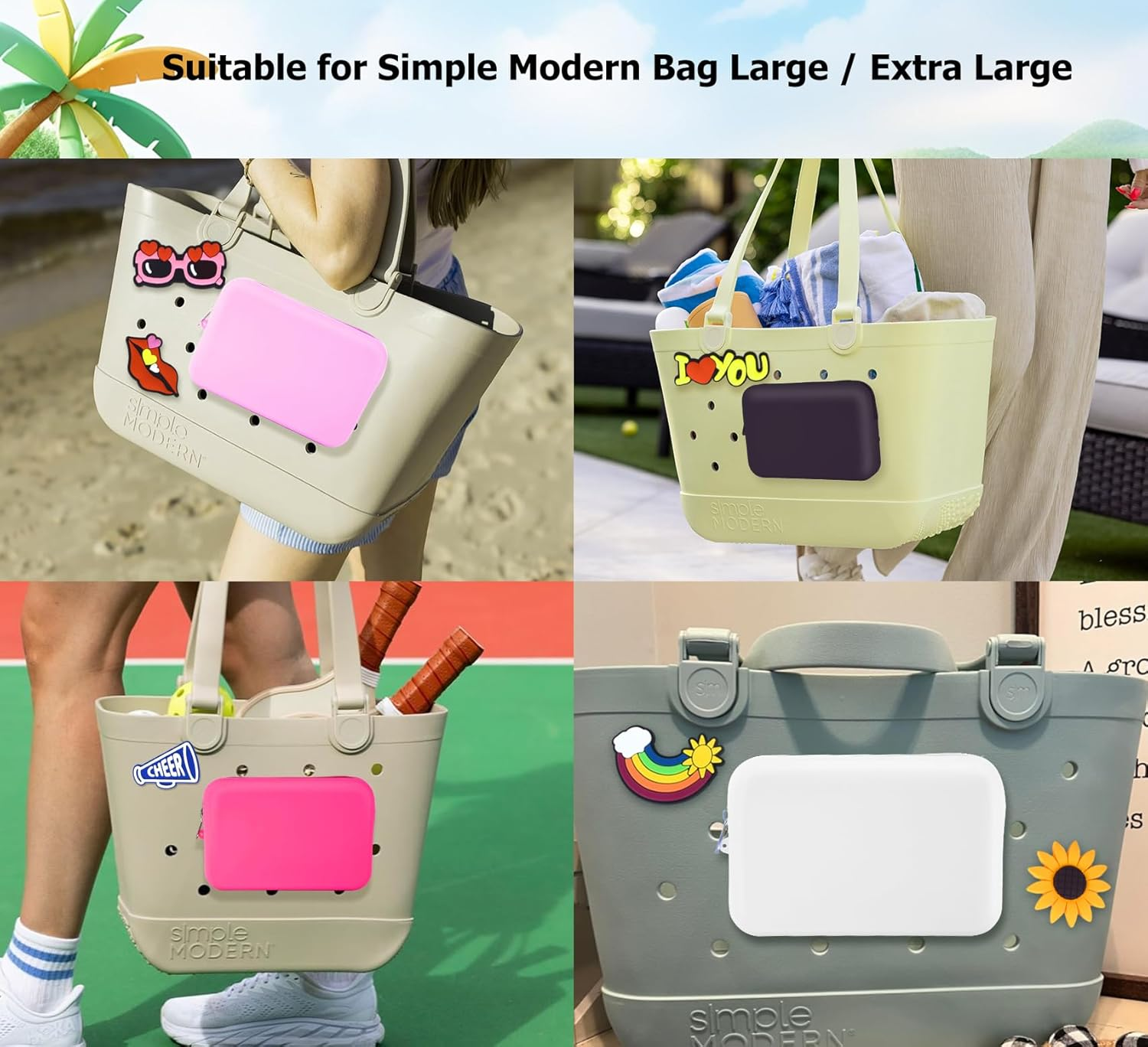 Raymall Silicone Pouch for Bogg Bag, Accessories Phone Holder for Bogg Bag, Zipper Pouch Wallet Compatible with All Cell Phone White - Black image number 7