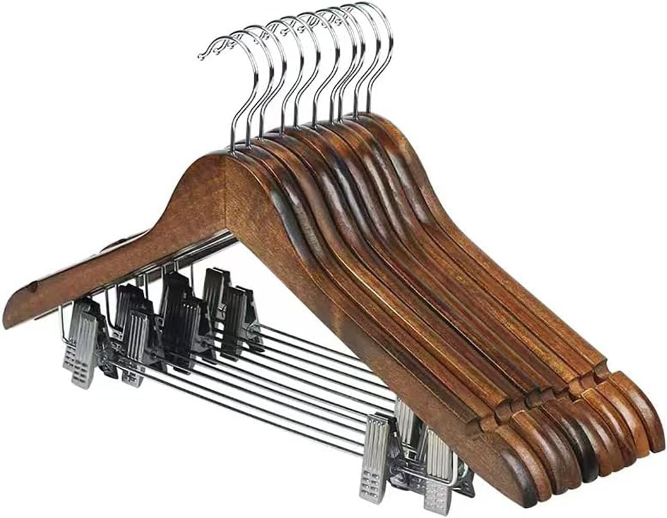 20 Pack Wooden Hangers with Clips High-Grade Wooden Suit Hangers Skirt Hangers with Clips S Wood Hanger with Durable Metal Clips for Blouse, Dress, Coat, Jacket (Vintage, 20)