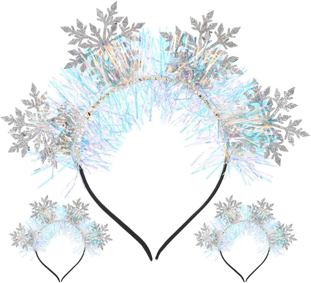 Healvian 3 Pieces Snowflake Headband Glitter Snowflake Headband Fascinator Hair Headdress Christmas Headbands for Women