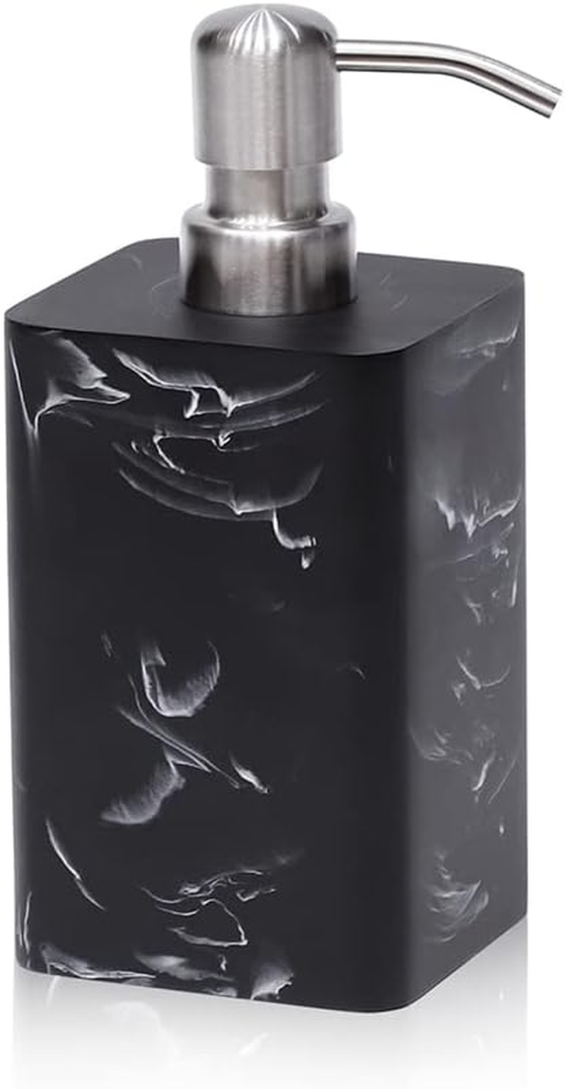 Soap Dispenser Set 2-Pack White & White Marble Style,Refillable Liquid Square Suanti Resin Decorative Soap Dispenser for Bathroom Countertop & Kitchen Home Decor (14.5 Oz)