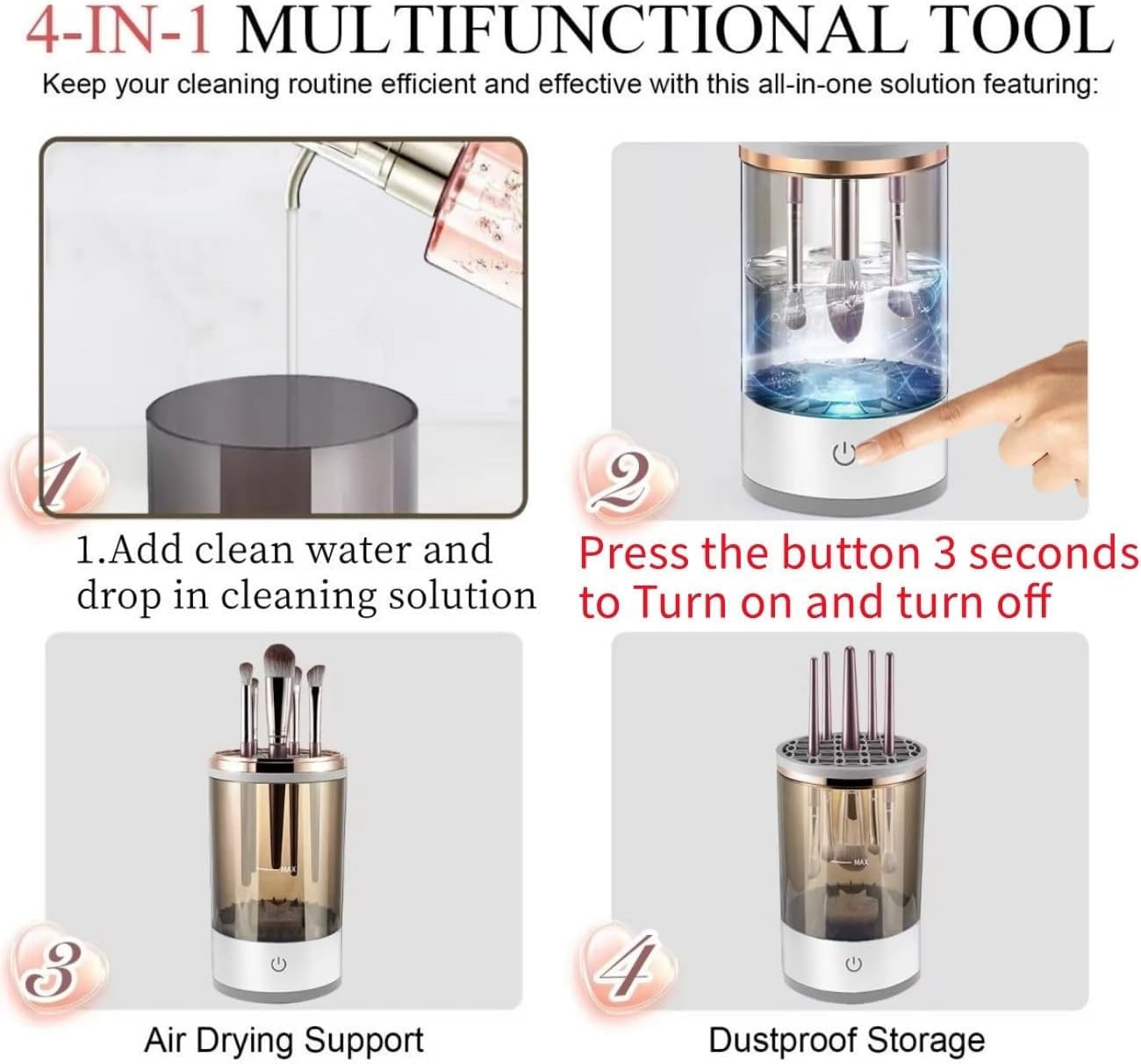 Electric Makeup Brush Cleaner - Professional Makeup Brush Cleaning Machine，Automatic Electric Makeup Brush Cleaner，Fast & Efficient Cleaner for Brushes image number 1