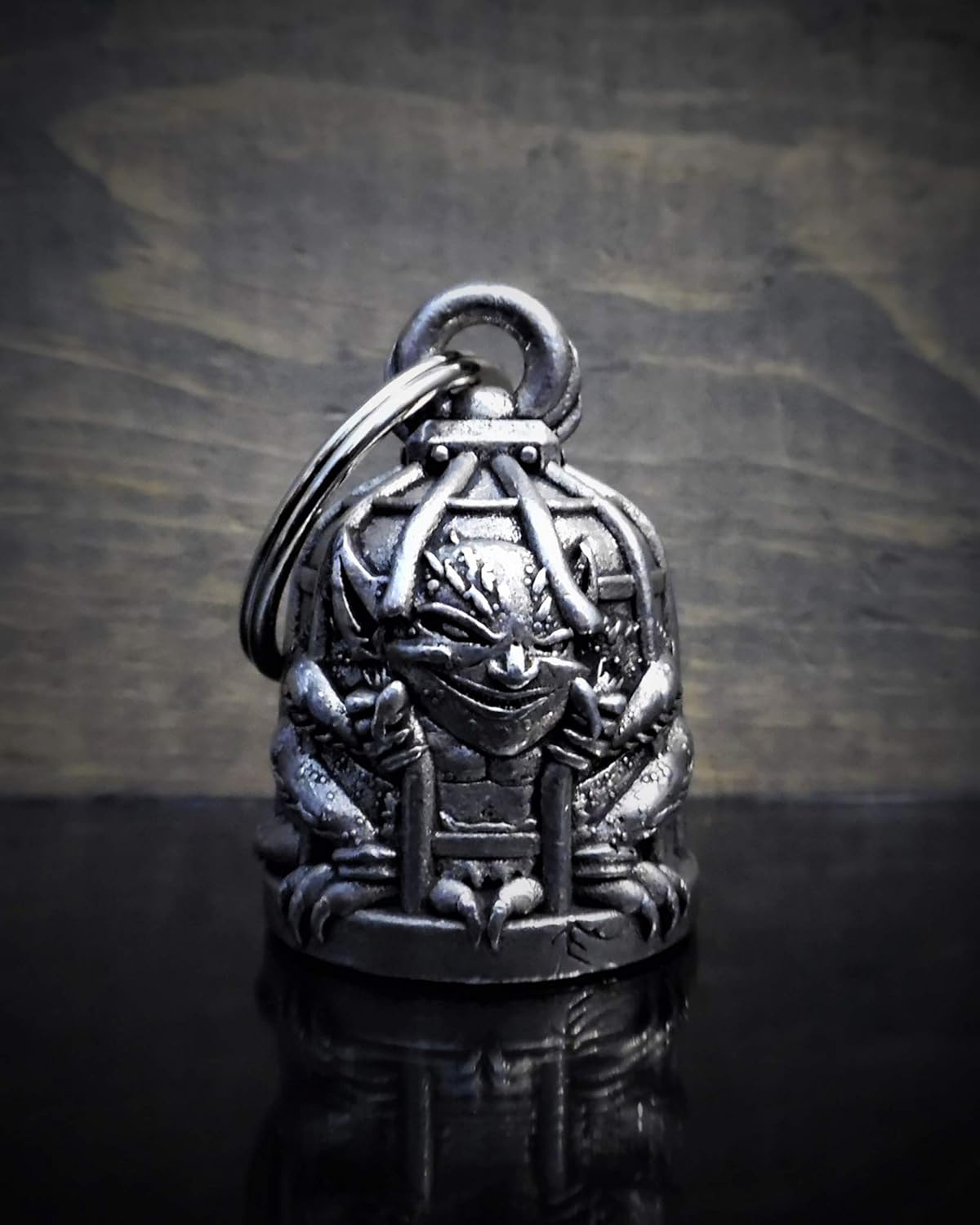 Caged Gremlin Motorcycle Biker Bell Accessory or Key Chain for Luck, Small, Pewter, No Gemstone image number 6