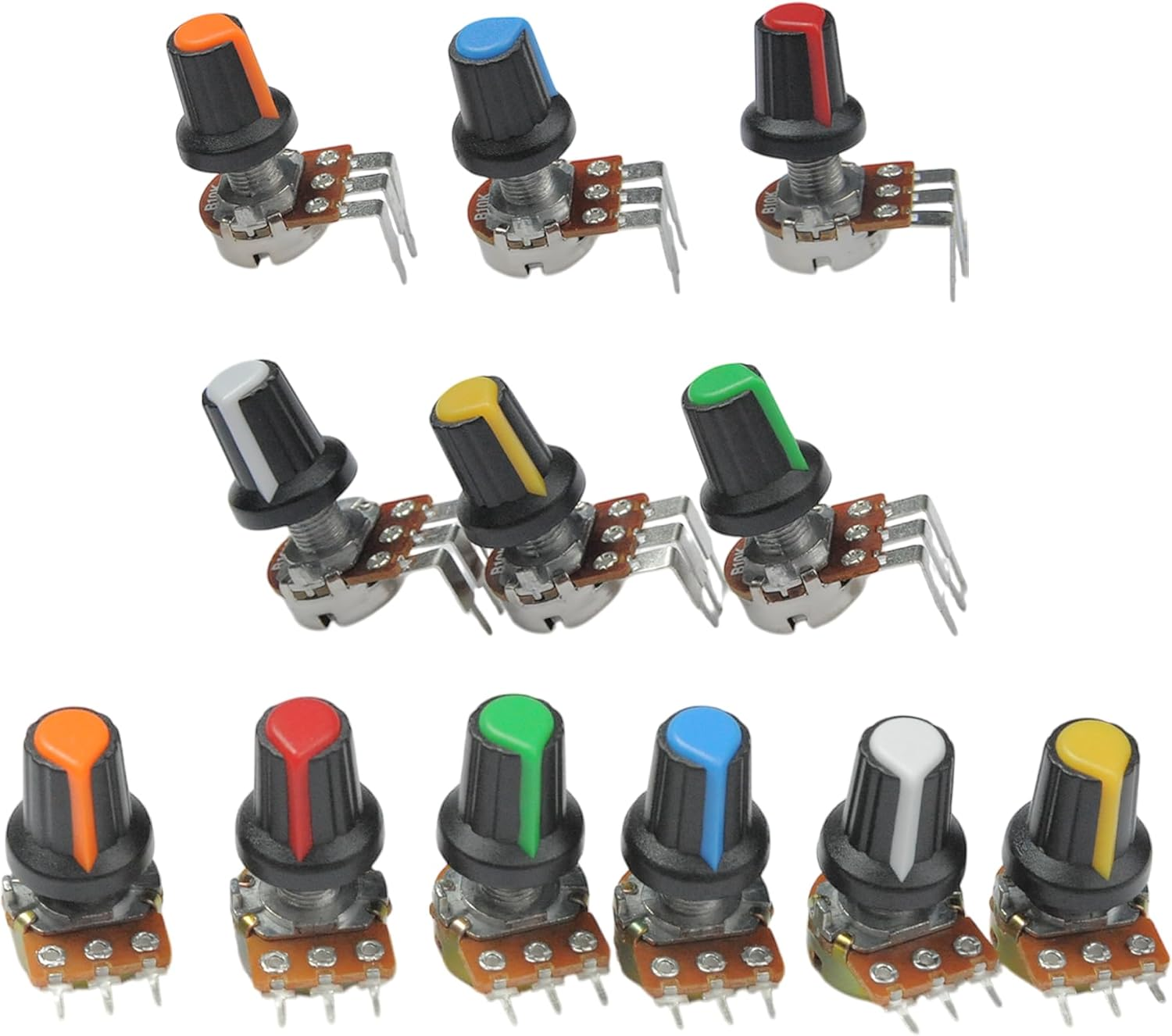 Lonely Binary 12-Pack 10K Rotary Potentiometers with Assorted Knobs, 6 Straight & 6 Right-Angle, 12 Knobs, Breadboard-Friendly, Perfect for Arduino, Raspberry Pi, ESP32 Projects, and DIY Electronics. image number 3