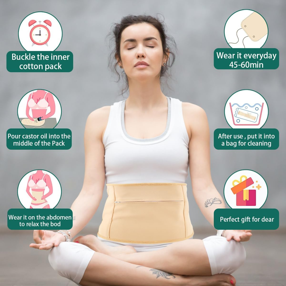 6 Pcs Oil Pack Wrap, Waist Neck Oil Pack Set, Organic Oil Pack, Organic Cotton Flannel for Oil Packs, Oil Pack Kit for Waist and Neck, Khaki (A 2) - A 2 image number 4