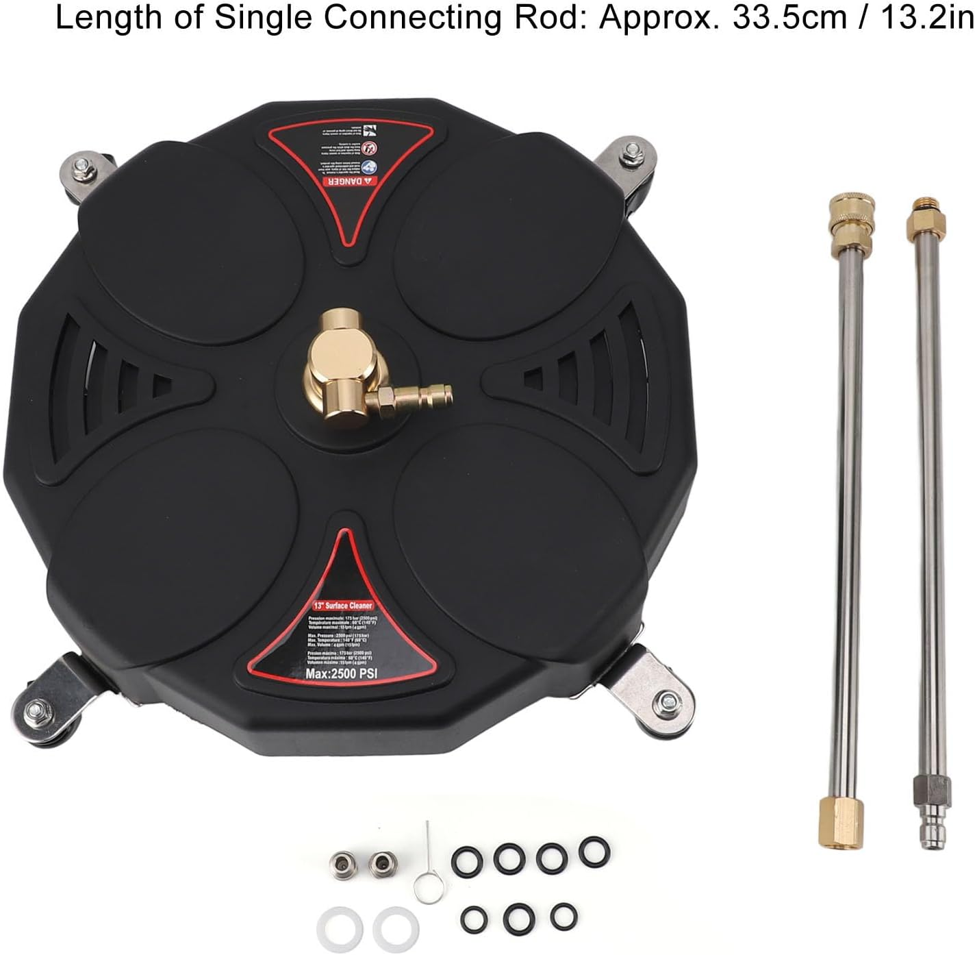 13 Inch Pressure Washer Surface Cleaner, 2500PSI Power Washer Surface Cleaner with 4 Wheels & 1/4 Inch Quick Plug, Stainless Steel Housing Pressure Washer Attachment image number 6