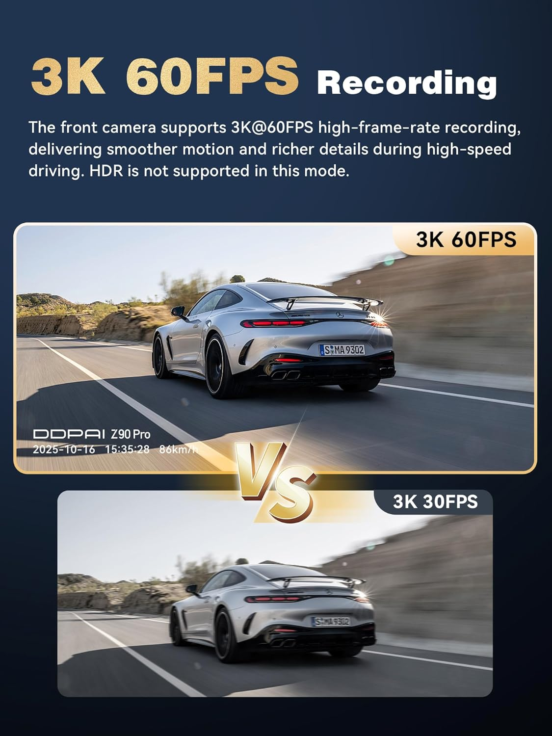 DDPAI 4K+2K Dash Cam Front and Rear, STARVIS 2 IMX678 Dash Cam for Cars, Free 64G Emmc, Dual HDR, 5G Wifi, GPS, 3" IPS, AI ISP Night Vision, 24H Parking Mode, 4G Available, ADAS, Z90 Pro image number 6