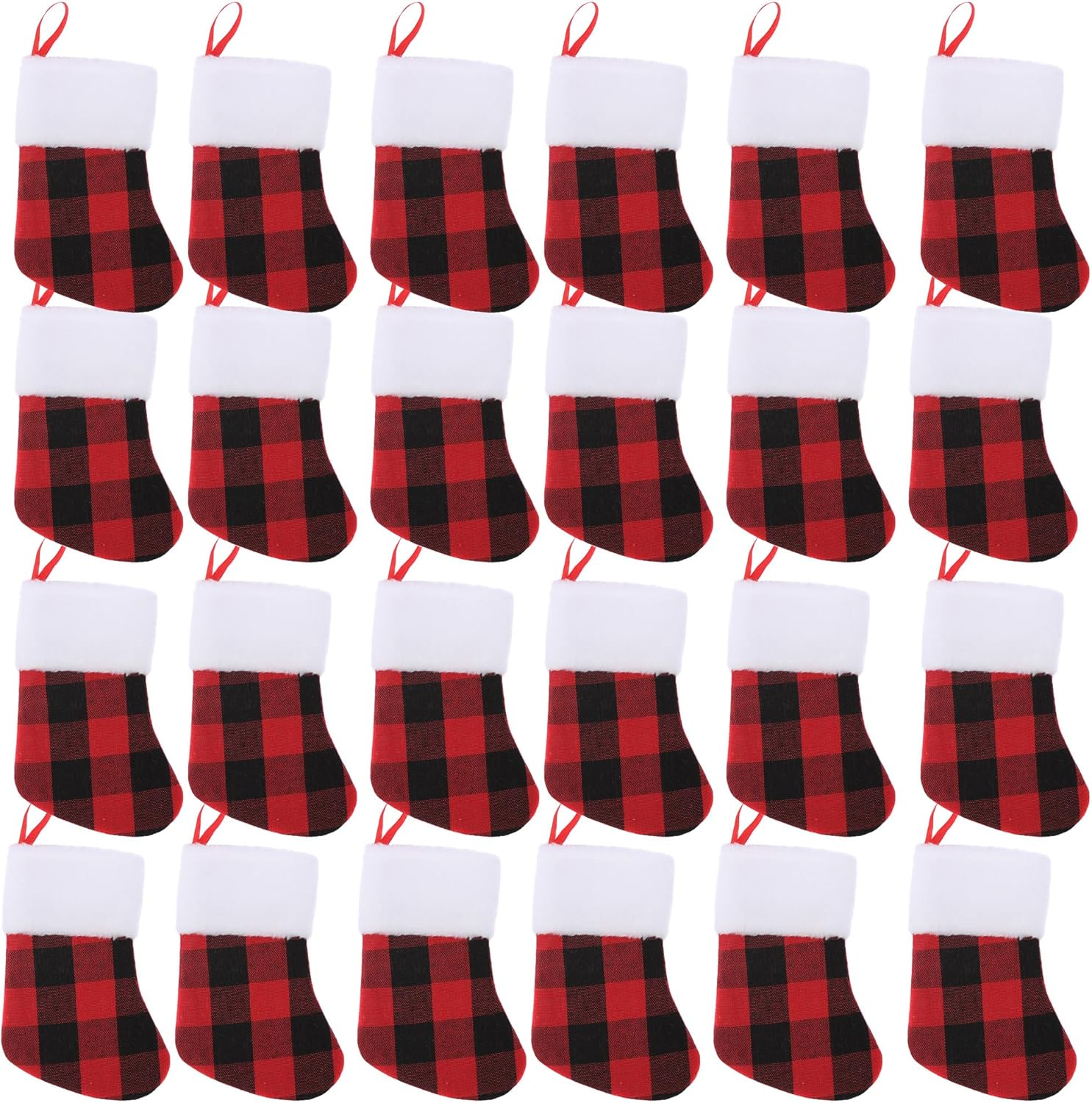 Mini Christmas Stockings 7 Inch 24Pcs, Buffalo Plaid Christmas Stockings, Christmas Hamging Ornaments