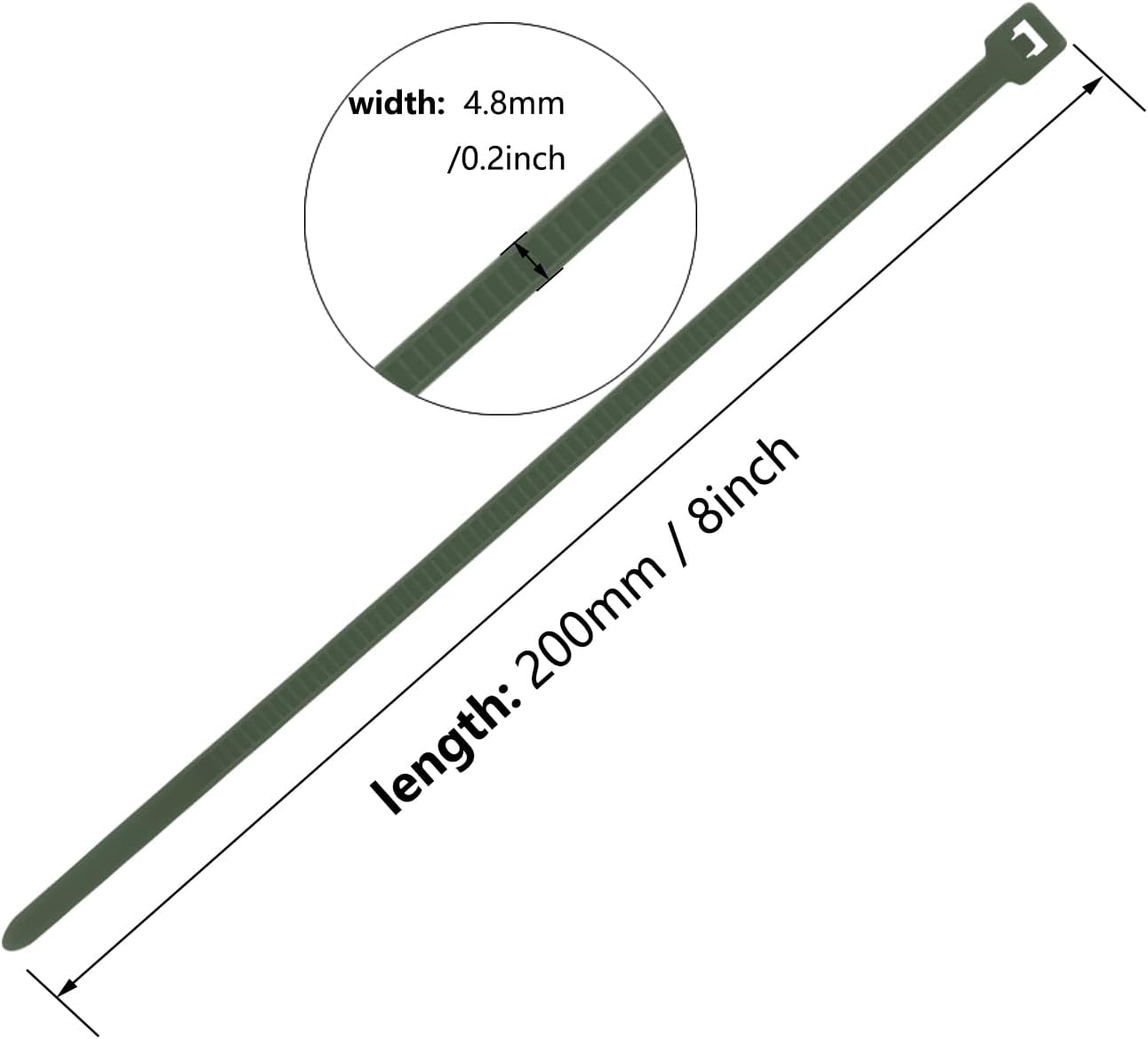 Pack of 100 200 Mm X 4.8 Mm Nylon Cable Ties, Self-Locking Plastic Cable Ties, UV Resistant with 50 Lbs Tensile Strength for Indoor and Outdoor Use (Green) - Green image number 2