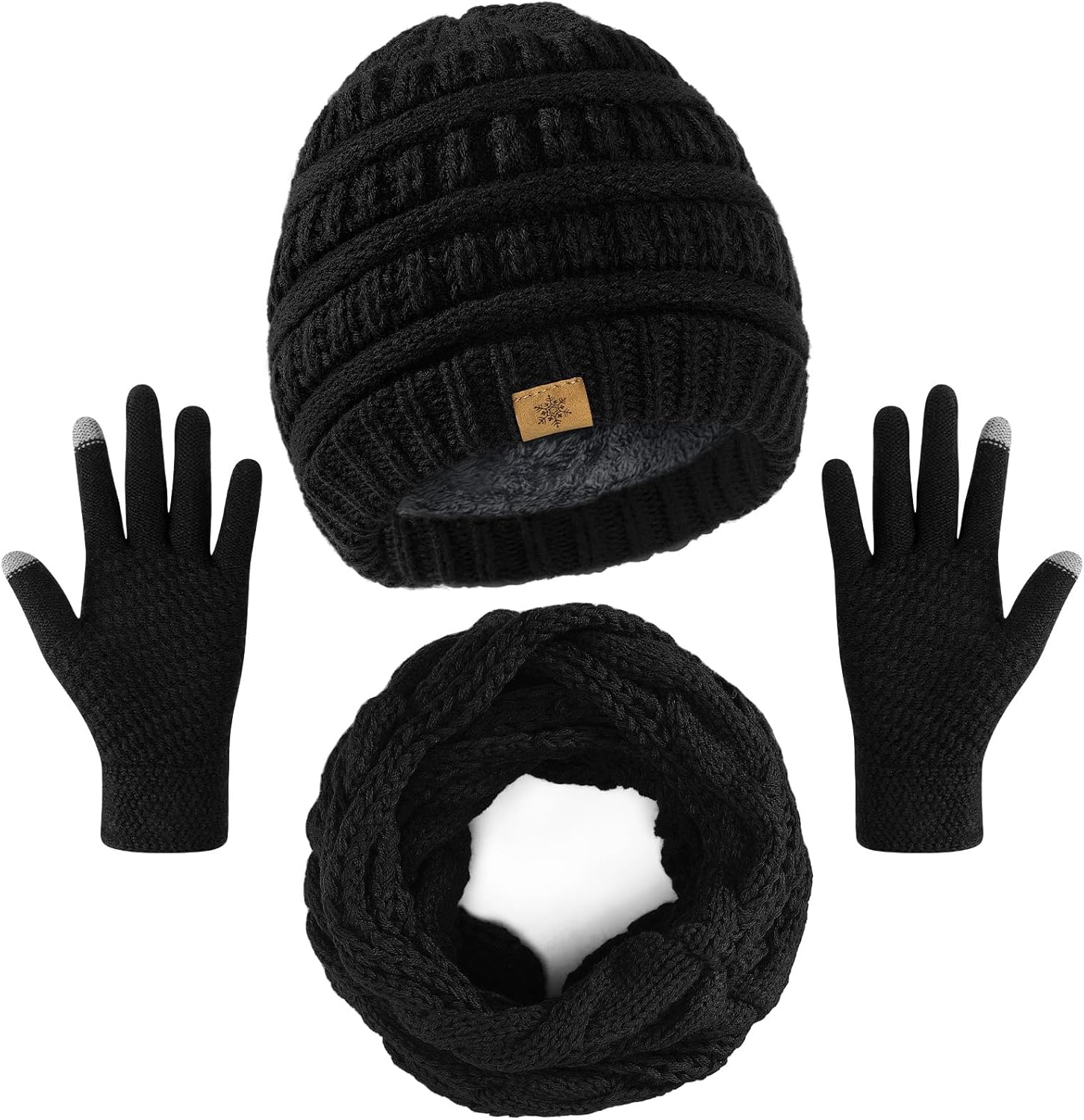 Winter Beanie Hat Scarf Gloves Set, Warm Knit Winter Hats Touchscreen Gloves Thick Neck Warmer Winter Scarf for Women