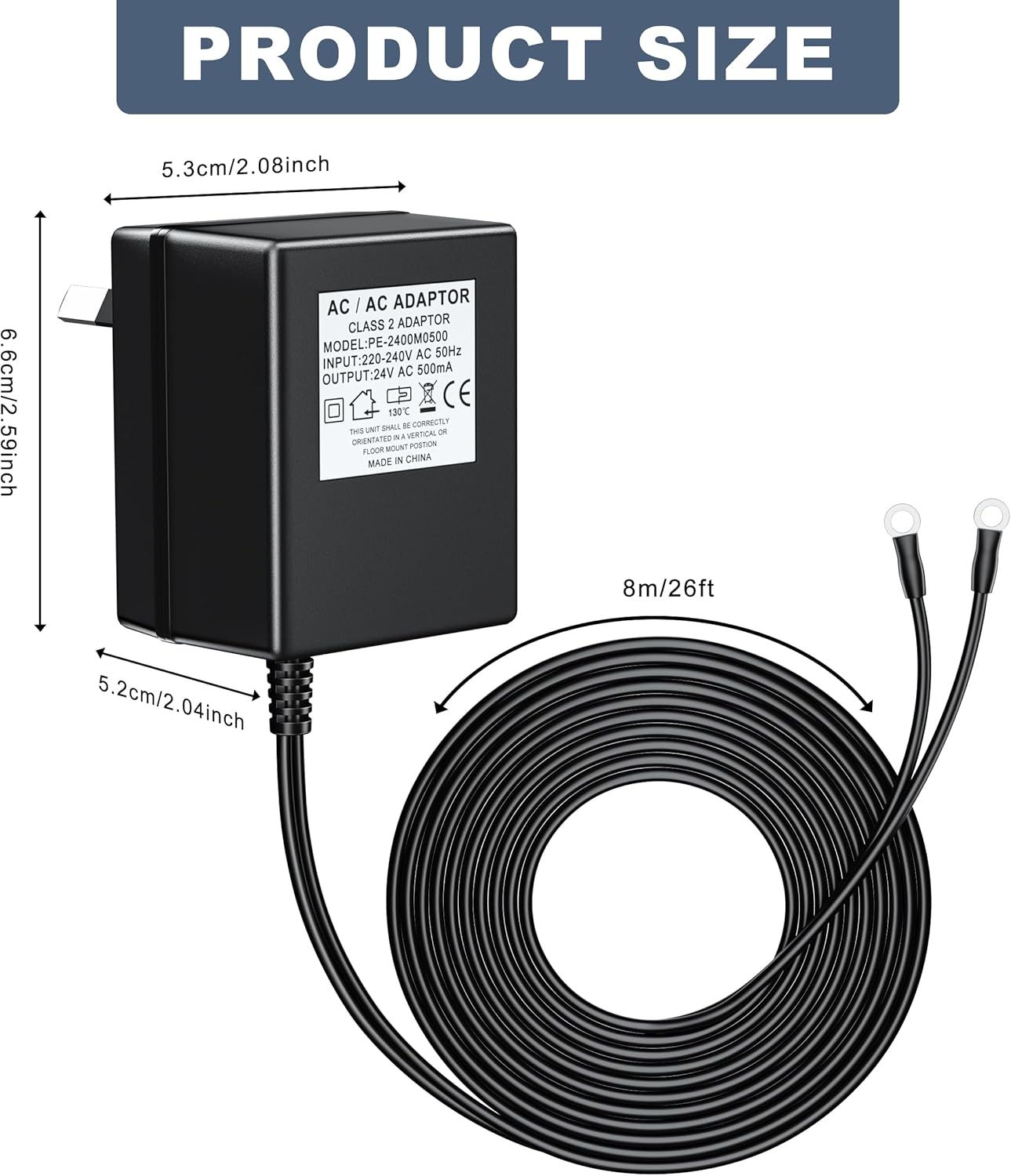24V 500Ma Power Adapter,Extra Long 8M Extension Cabel Doorbell Transformer for Nest Ecobee Sensi, Honeywell,Ring Video Doorbell, Wyze Doorbell,Eufy Pro Cam,Zmodo Wifi Smart Doorbell Power Supply image number 1