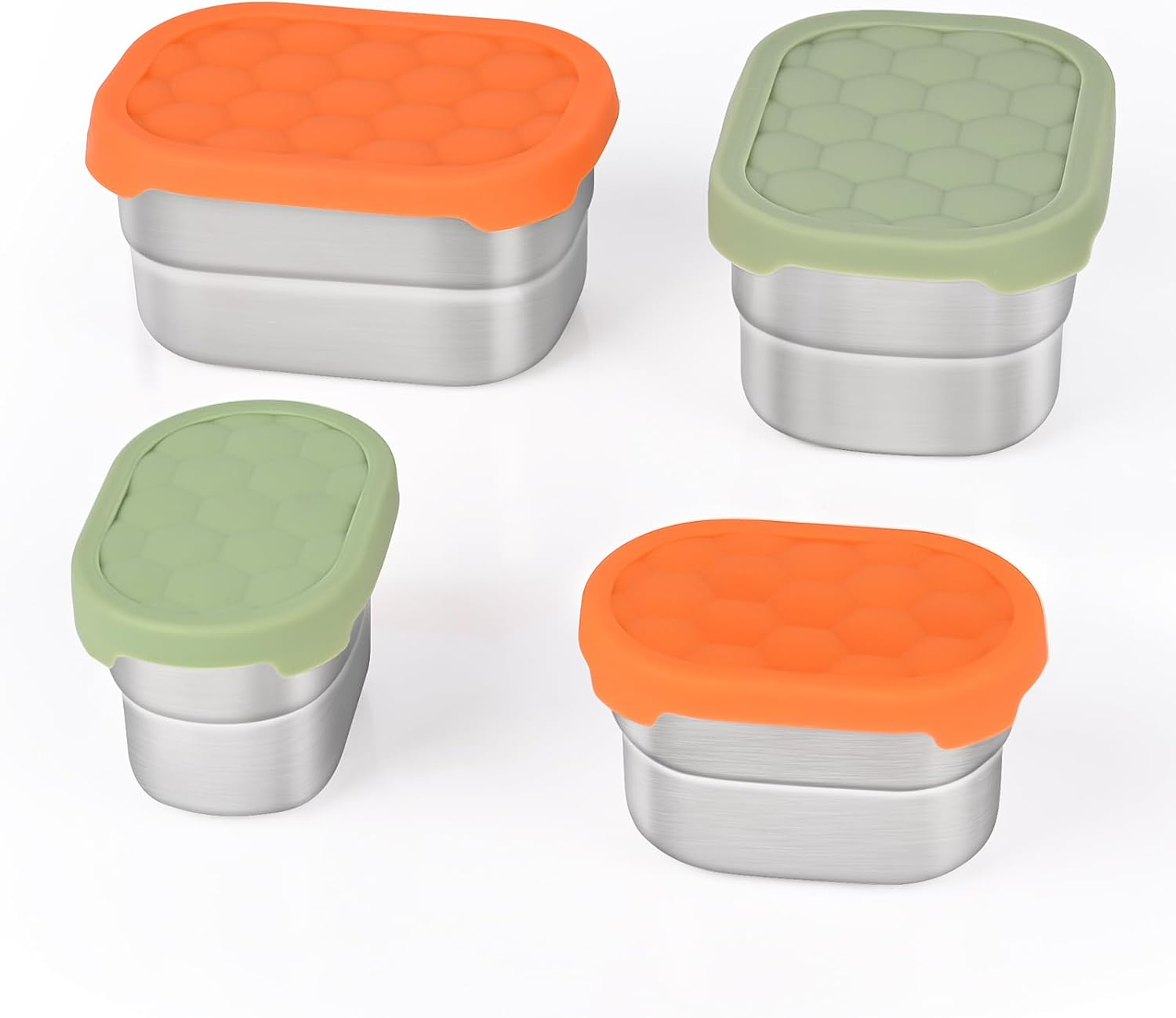 3 Cup+1 Cup Stainless Steel Lunch Snack Containers Set | Leak Proof 304 Stainless Steel Food Containers with Silicone Lids - Perfect Metal Lunch Box for School and Daycare (25Oz+8Oz*2)