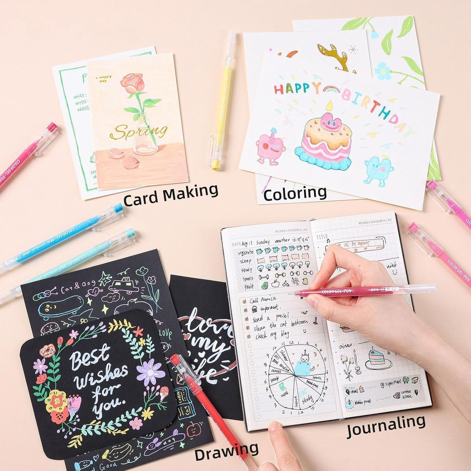 168Pcs Gel Pens Set, 162 Colors Gel Pens for Adult Coloring Books with Exquisite Transparent Storage Bag, 0.6Mm Fine Point Quick-Drying Ink for Coloring & Writing, Journaling & Office