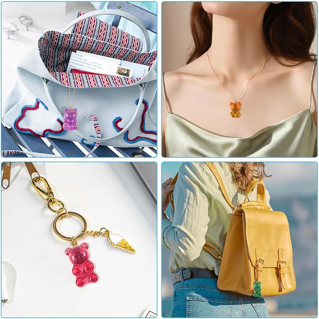 Zayookey 9 Pcs Keychain Resin Molds Small Bear Epoxy Mold Gummy Candy Silicone Mold Cute Rabbit Mouse Pendant Resin Casting Mould DIY Jewelry Making Resin Charms image number 1