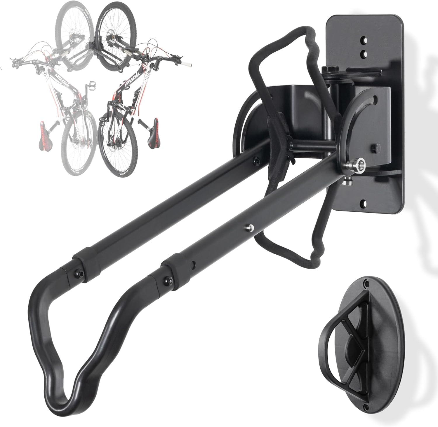 Cyclingdeal Swivel Bike Wall Mount Rack - Vertical Adjustable Foldable with Wheel Holder - for 20"-29" MTB 700C Road Bikes Max Tire Width 2.4" image number 4