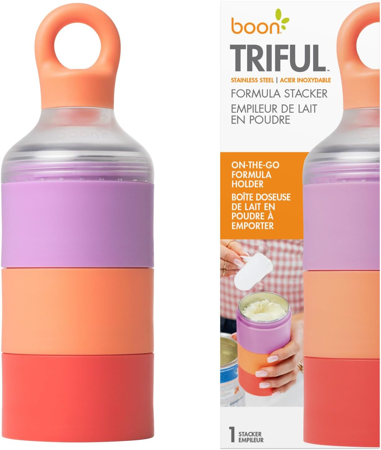 Boon TRIFUL&trade; Stainless Steel On-The-Go 3 Pod Formula Stacker Container, Pink image number 2