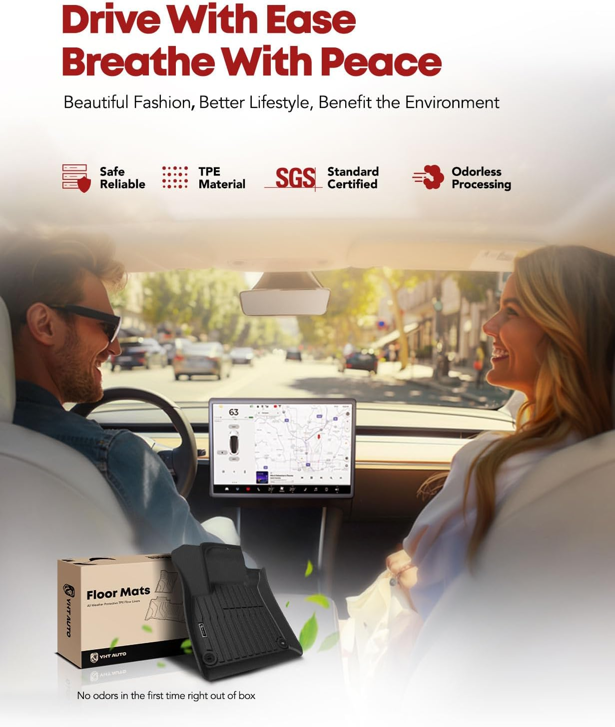 YHTAUTO Automotive All Weather Floor Mats Compatible with Honda Accord 2023-2024 Sedan, Car Mats Custom Fit TPE Floor Liners Front & Back Seat, Black, Set of 3 image number 3