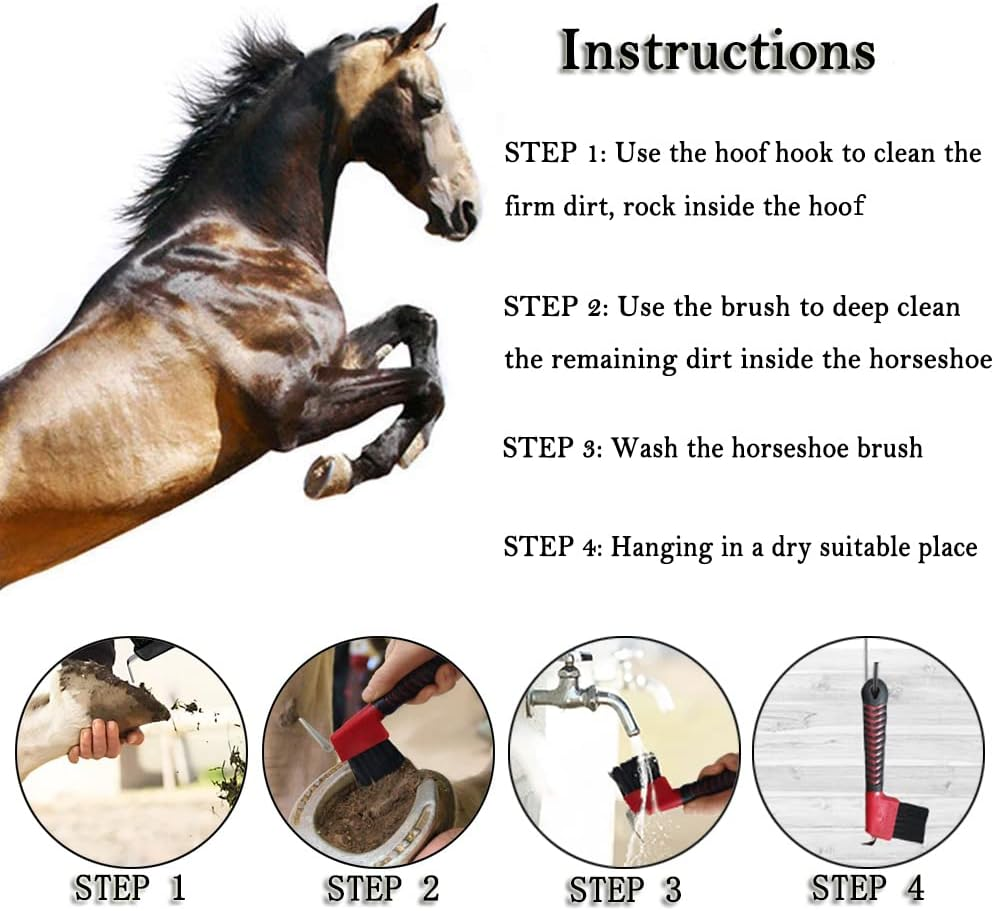 Dhinkyoung Horse Hoof Pick Brush with Handle, Sturdy Hoofpick Brush, Horseshoe Brush Horses Hoof Groove Cleaner for Horses, Donkey, Goat, Tires and Hiking Boots(Random Colour)