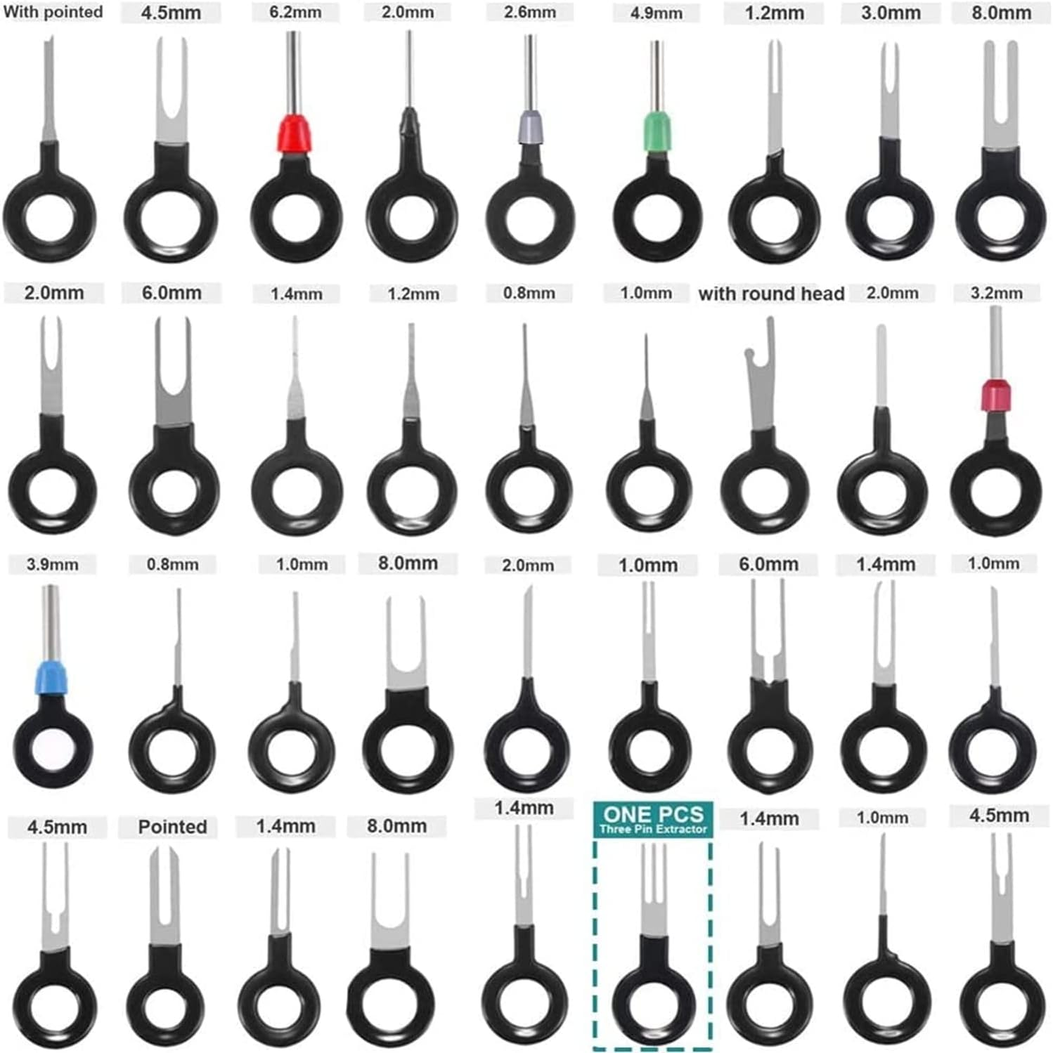 60Pcs Terminal Removal Tool Kit,Pins Terminals Puller Repair Removal Tools for Car Pin Extractor Electrical Wiring Crimp Connectors,Key Extractor Connector Depinning Tool Set (60Pcs)