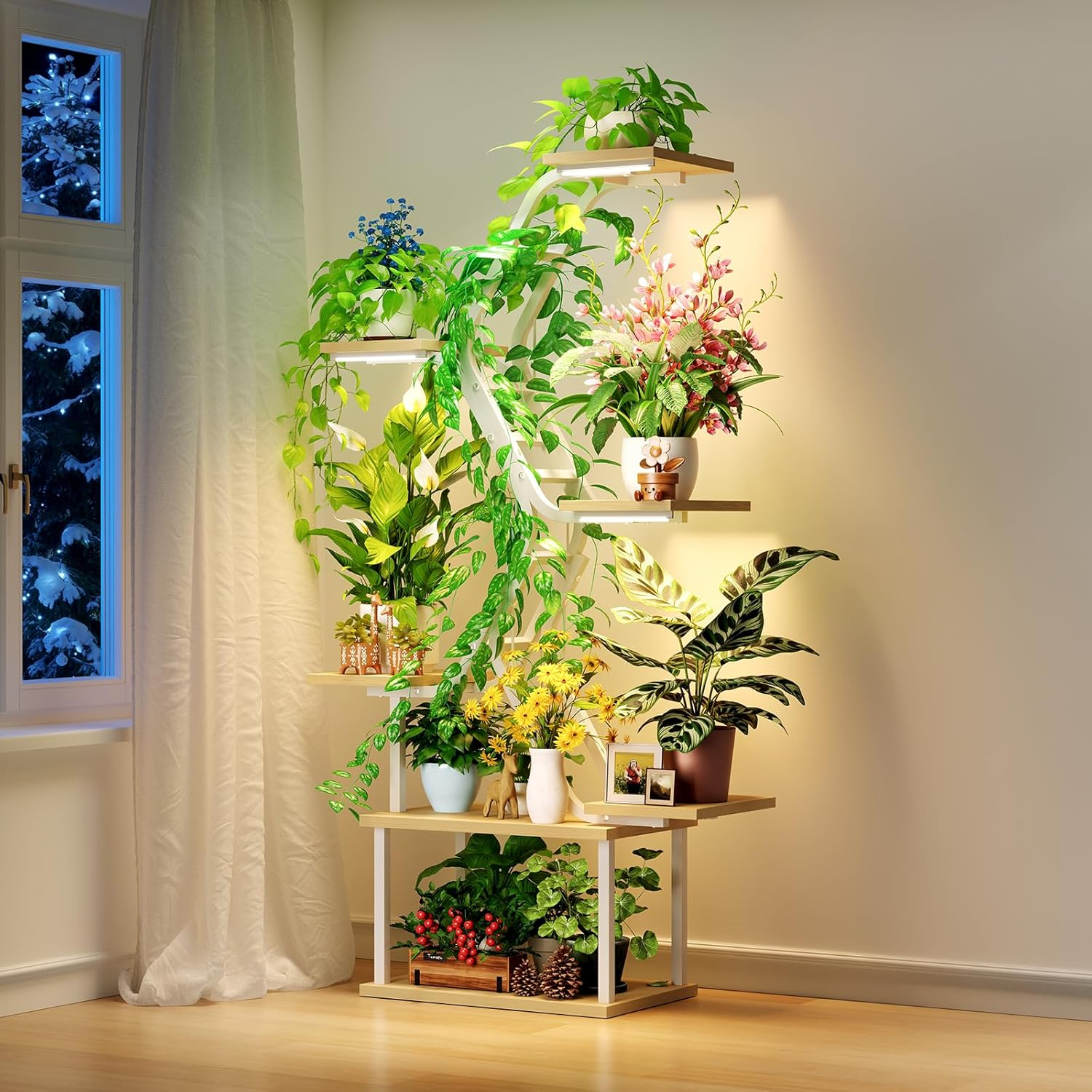 Plant Stand Indoor with Grow Lights &ndash; 120Cm 7 Tiered Metal Shelf Small Corner Rack for Multiple Succulent Herb Pot Display