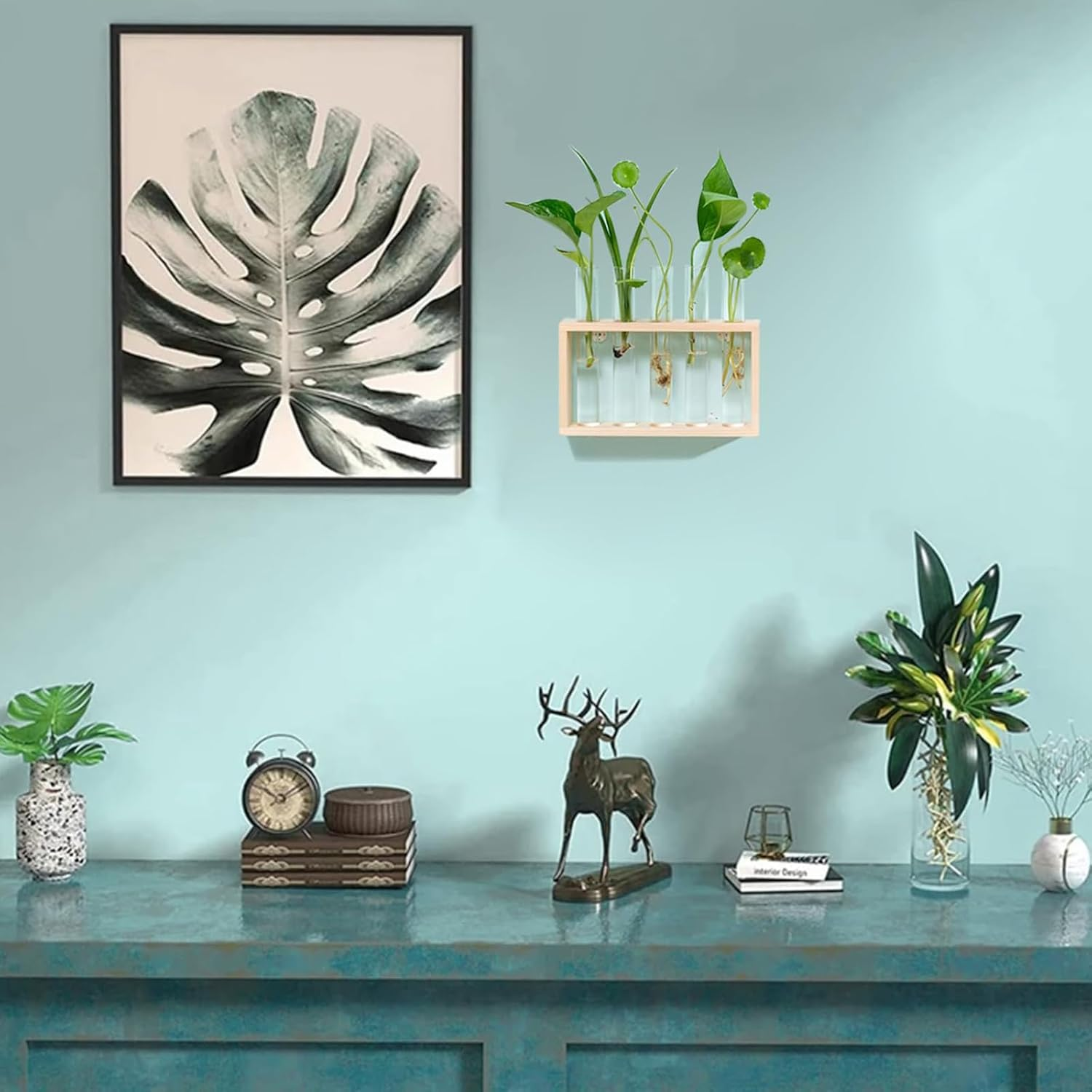 Desktop Plant Propagation Stations, Clear Cylinder Glass Foldable Vase Test Tube with Wooden Stand,Propagation Station,Gifts for Plant Lovers,5 Vases - A image number 6