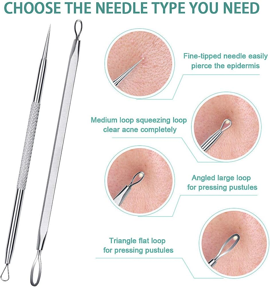 5PCS Blackhead Remover Tool Set Acne Extractor Comedone Pimples Spot and Zit Removal Tool with Case (Silver) image number 2