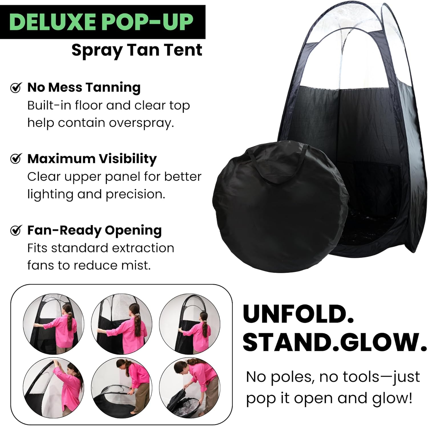 Kobbtan Large Deluxe Spray Tan Tent &ndash; Pop up Tent Portable Tanning Booth with Carry Case &ndash; Clear Window for Perfect Spray Tanning &ndash; Extraction Fan Opening &ndash; Easy Clean Spray Tan for Home & Salon image number 1