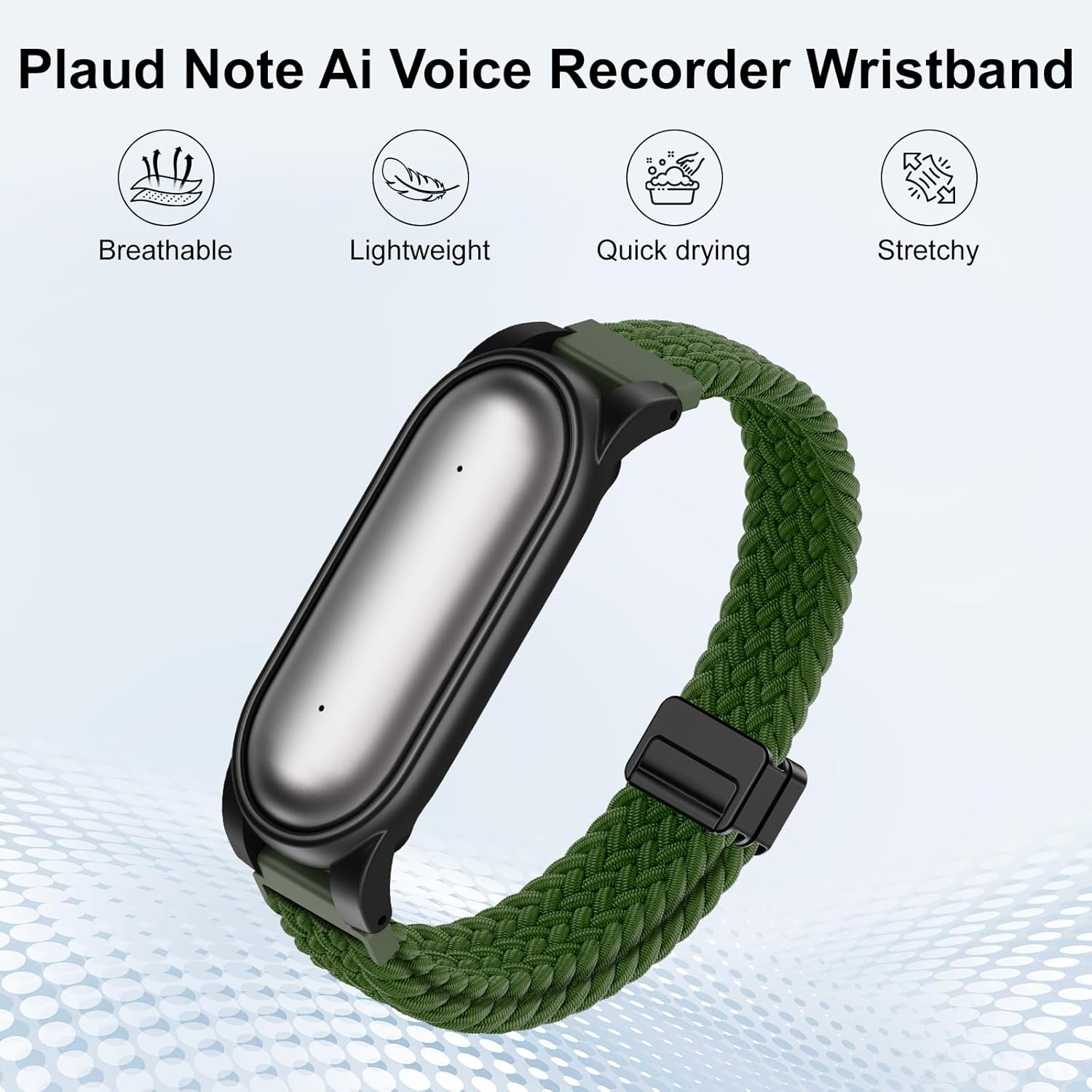 Adjustable Braided Wristband Compatible with Plaud Notepin AI Voice Recorder,Breathable Soft Wearable Strap with Magnetic Buckle and PC Case,Comfort Lightweight Band,Note Ai Voice Recorder Accessories - Black image number 7