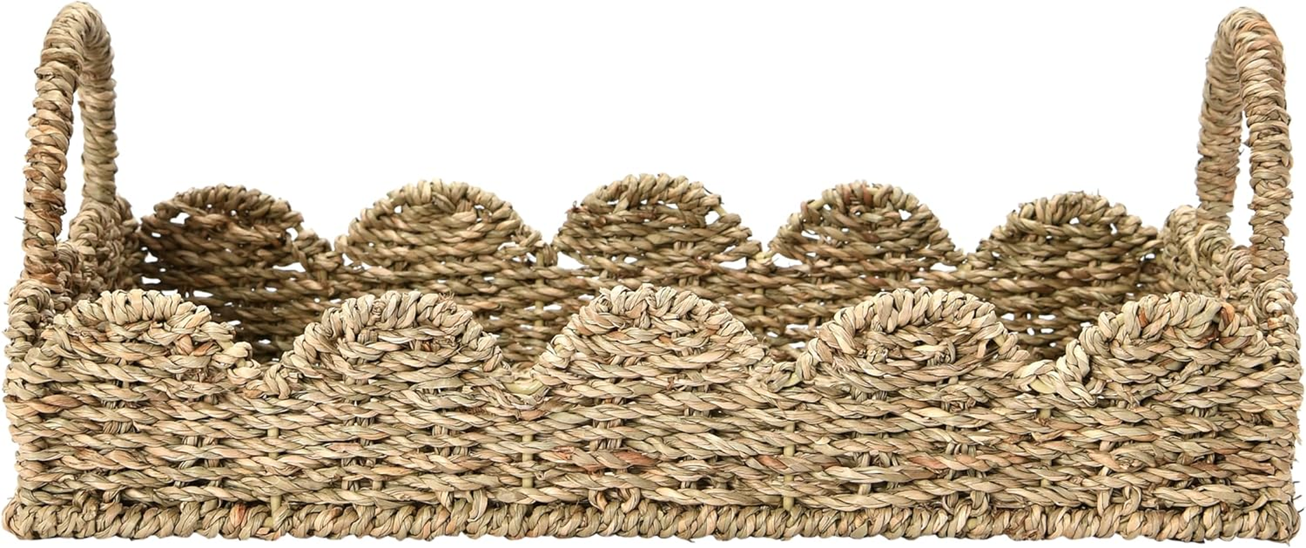 Household Essentials Handwoven Tray with Scalloped Edge and Handles, Natural image number 2
