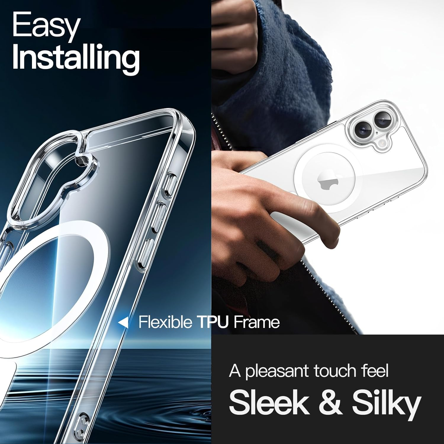 Jetech Magnetic Case for Iphone 16 6.1-Inch Compatible with Magsafe, Shockproof Phone Bumper Cover, Anti-Scratch Clear Back (Clear) - Black image number 4