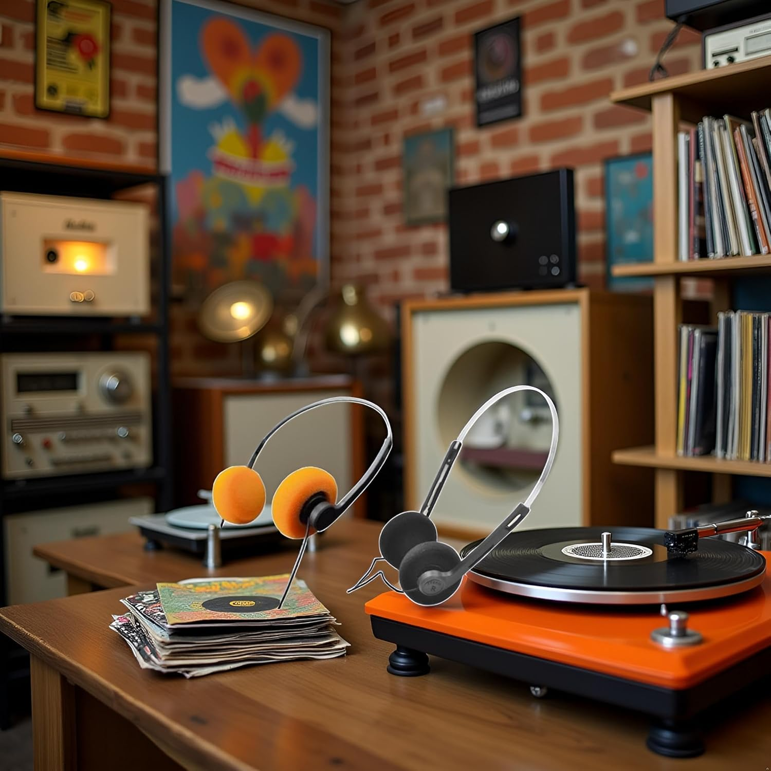 2 Pcs Retro on Ear Headphones, Wired Stereo Headphones, Headphone, Lightweight Portable Headphone with Adjustable Headband, Cassette Player, Over-Ear (Orange and Black) image number 4