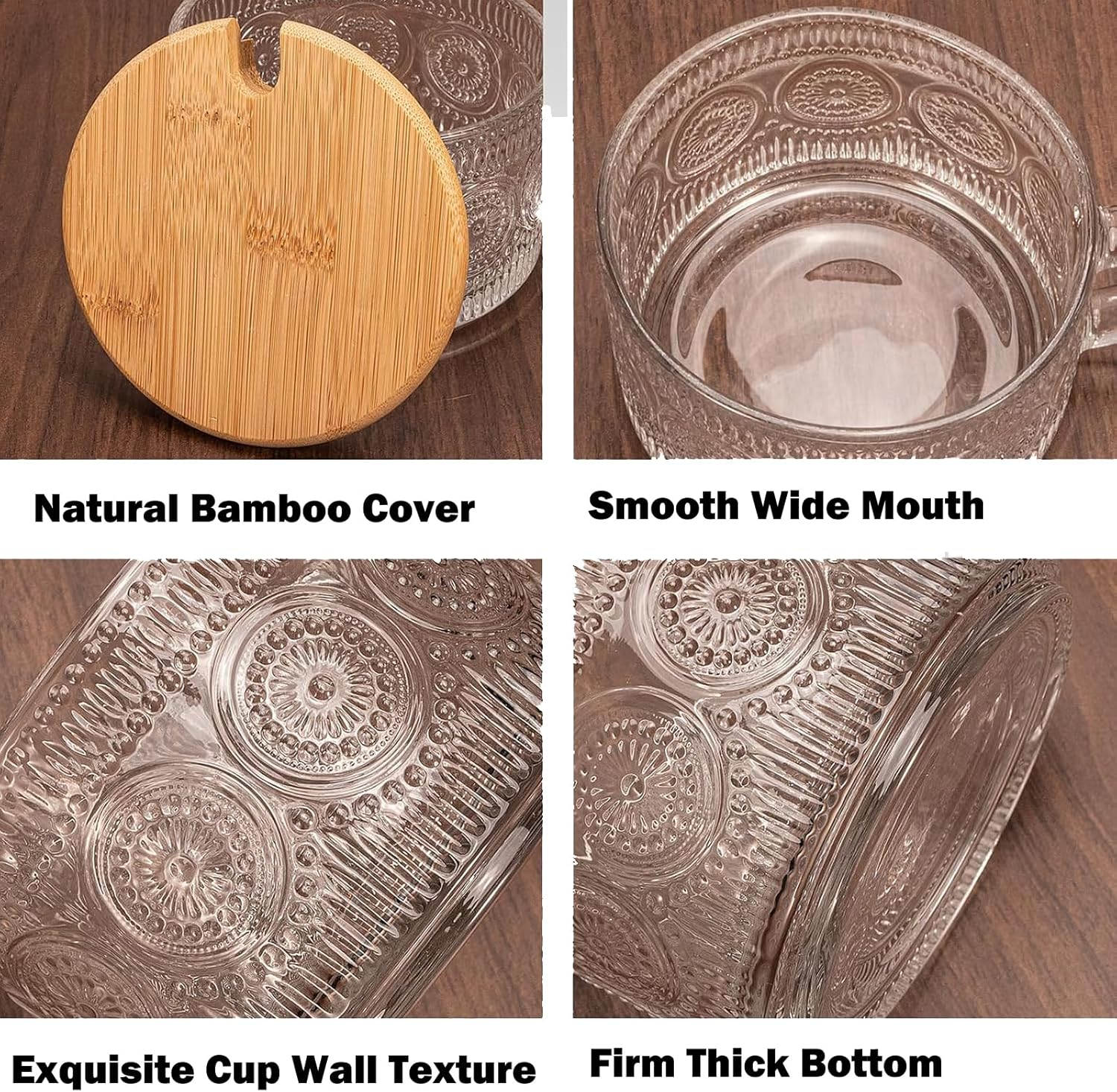 4 Pcs Vintage Coffee Mugs - 450ML Clear Glass Tea Cups with Lids and Spoons - Ideal Iced Coffee Cups for Housewarming Gifts & Coffee Bar Accessories image number 1