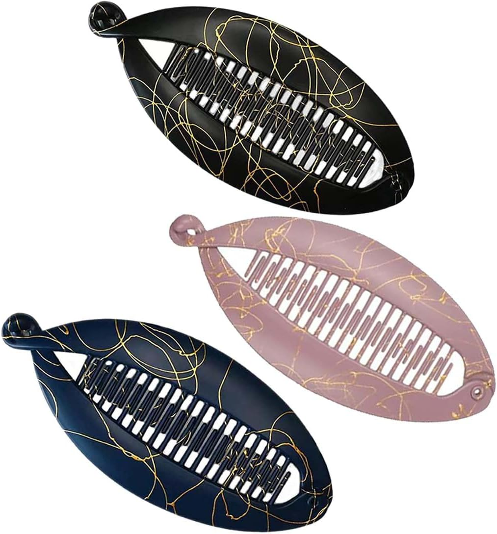 XUZOPIM Pack of 3 Banana Clips Vintage Fishtail Hair Clips Banana Hair Clips Flexible Hair Clips for Thick Hair Ideal for Ponytail and Updo Hairstyles for Women Long Curly and Straight Hair image number 4