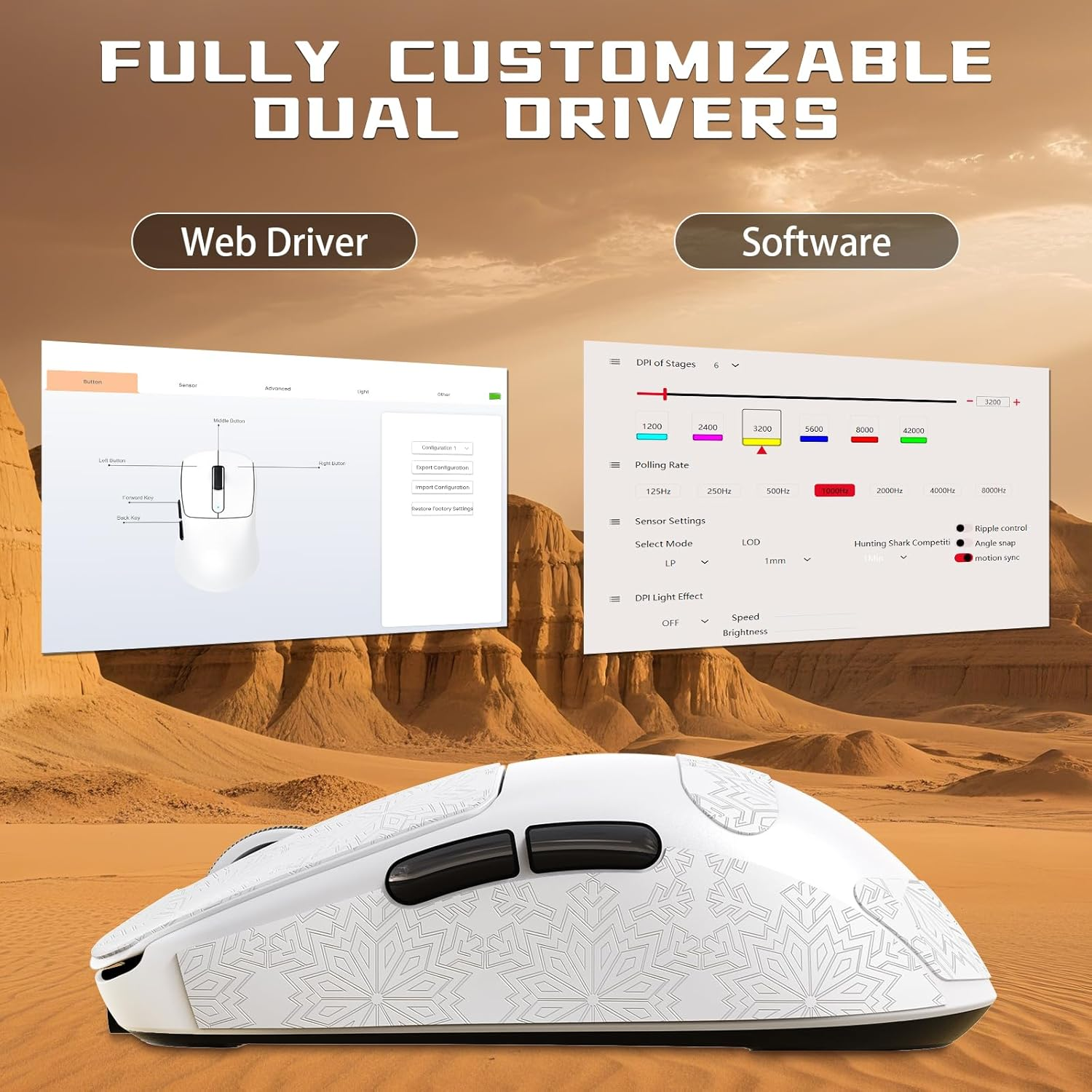 ATTACK SHARK V5 Wireless Gaming Mouse 55G Ultra-Lightweight PAW3950MAX 42K DPI Sensor 8000Hz Polling Rate Tri-Mode-Bluetooth/2.4Ghz/Wired Mice with Coiled Cable for Large Hand-White&Tape - White image number 5