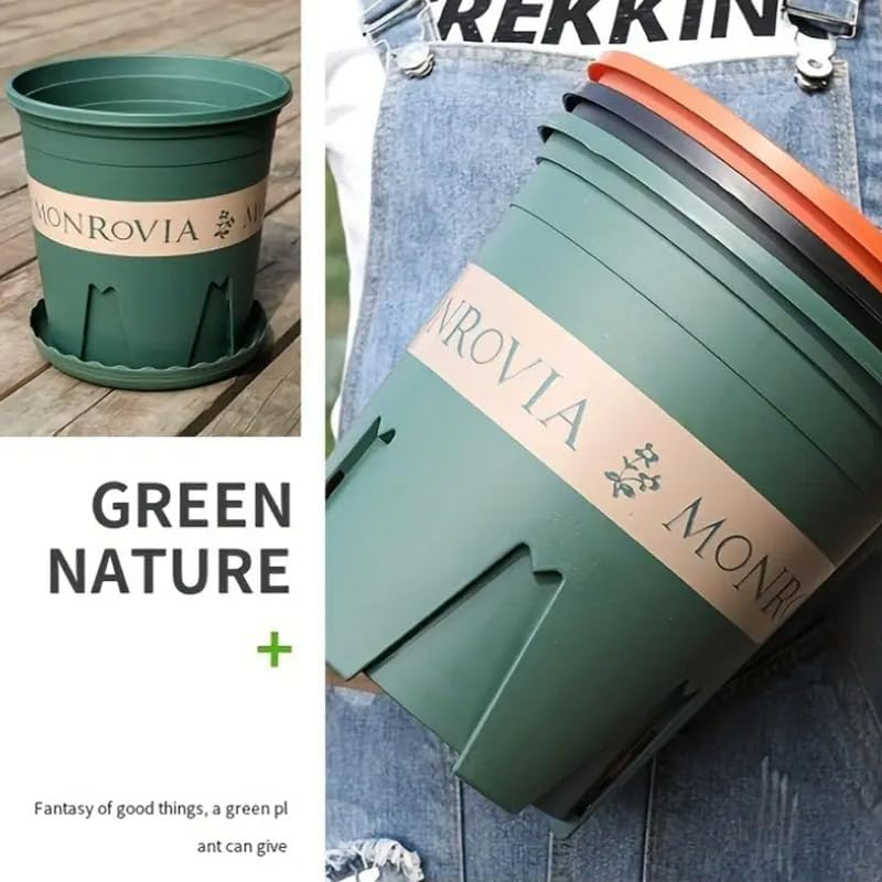 AIMALL Plastic Flowerpot Set - Thickened Gallon Pot for Balcony & Garden &ndash; Large Green Potted Planters for Strawberry, Rose, and Other Plants &ndash; Durable, Sturdy, with Drainage Holes &ndash; 10 Pcs