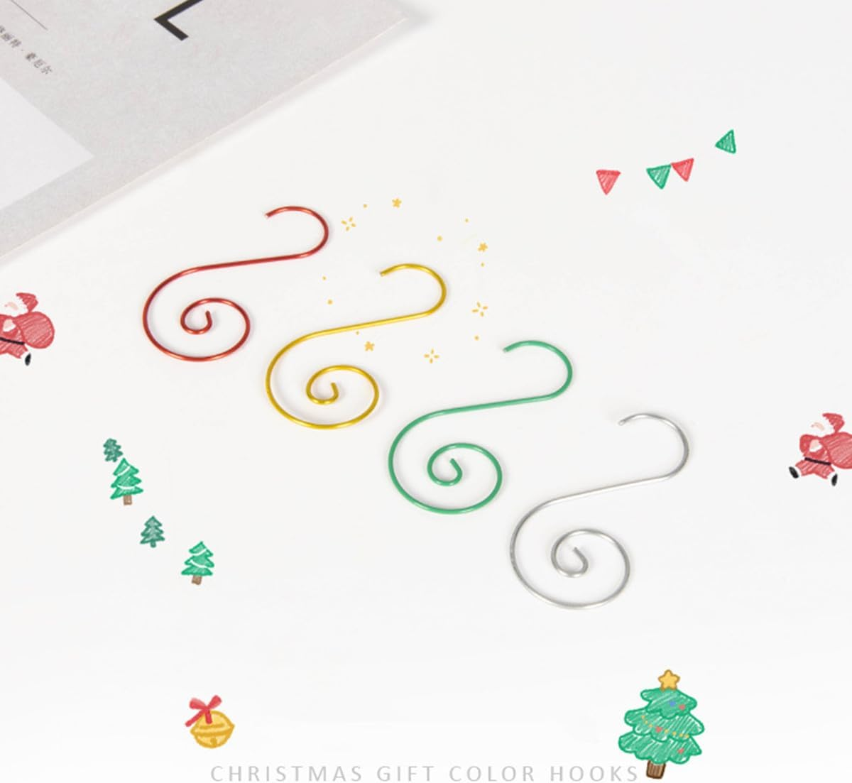 Supoice Christmas Ornament Hangers Hooks 120 Pcs Stainless Steel Green & Gold & Red Christmas Ornament Hooks Perfect for Christmas Tree Decorations image number 1